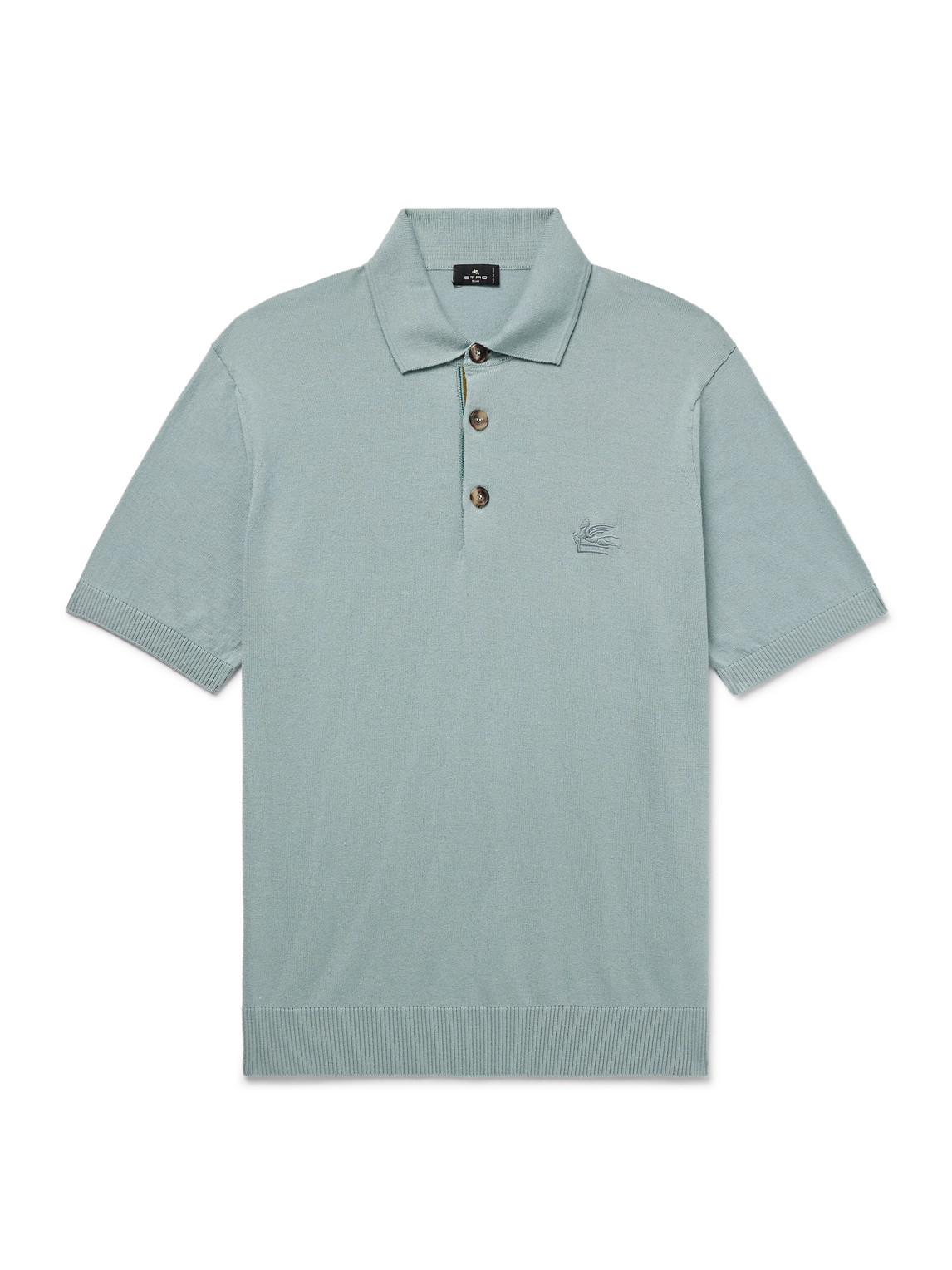 Etro Logo-embroidered Cotton And Cashmere-blend Polo Shirt In Green