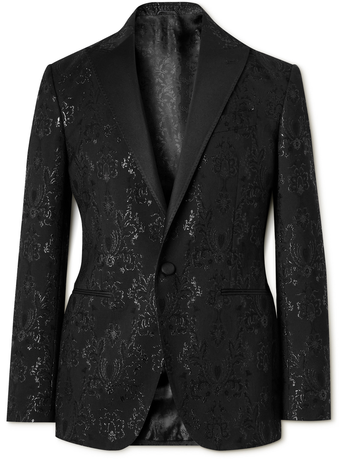 Etro Silk-trimmed Paisley-jacquard Wool-blend Tuxedo Jacket In Black