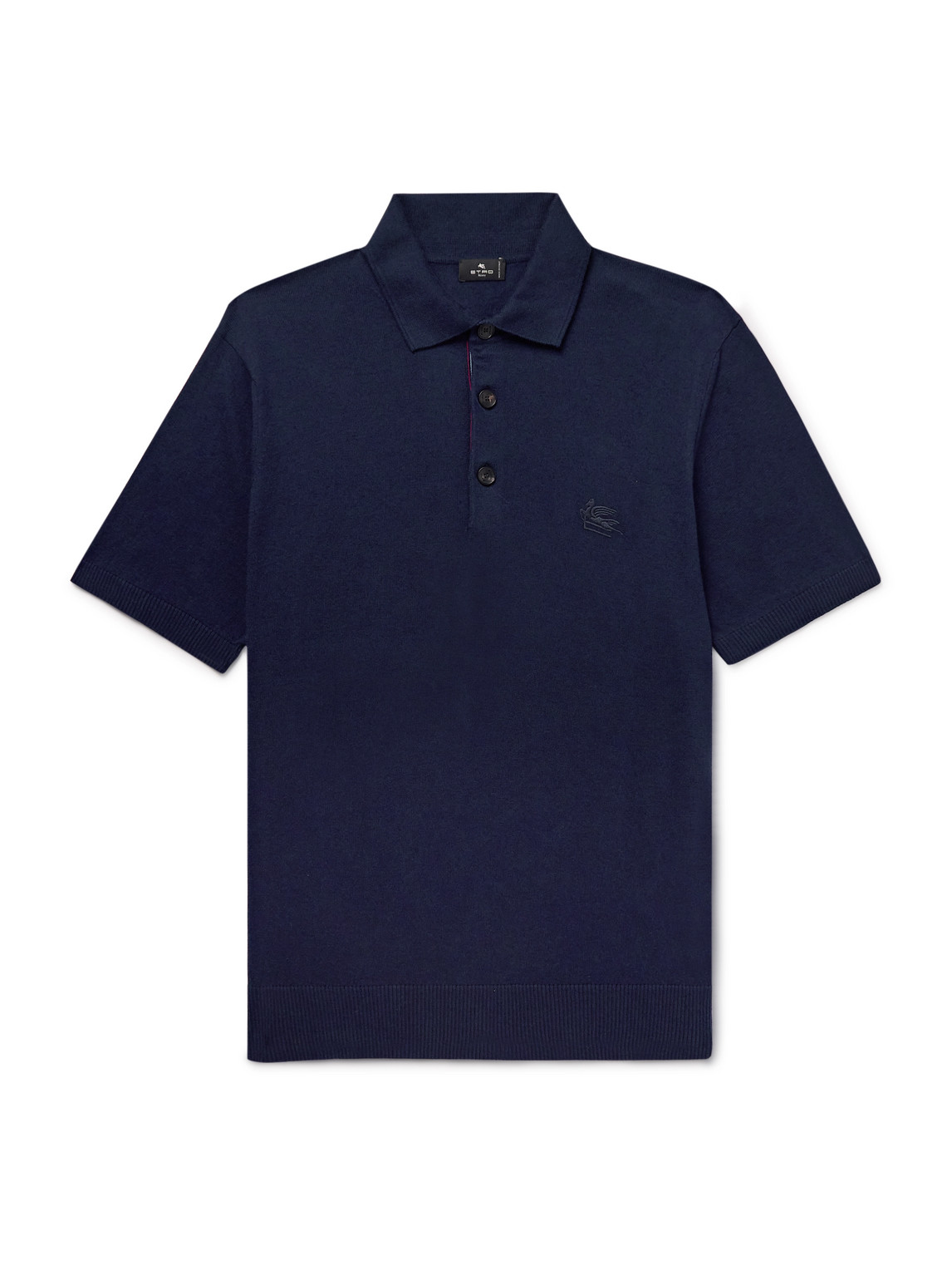 Etro Logo-embroidered Cotton And Cashmere-blend Polo Shirt In Blue