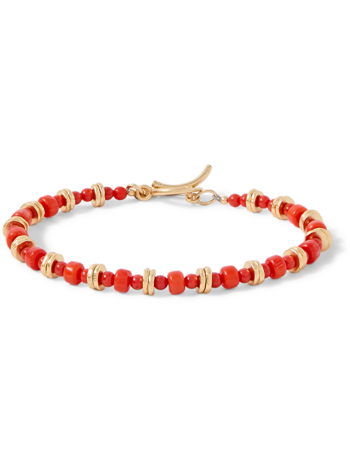 Peyote Bird Fox Gold-plated Coral Beaded Bracelet In Red