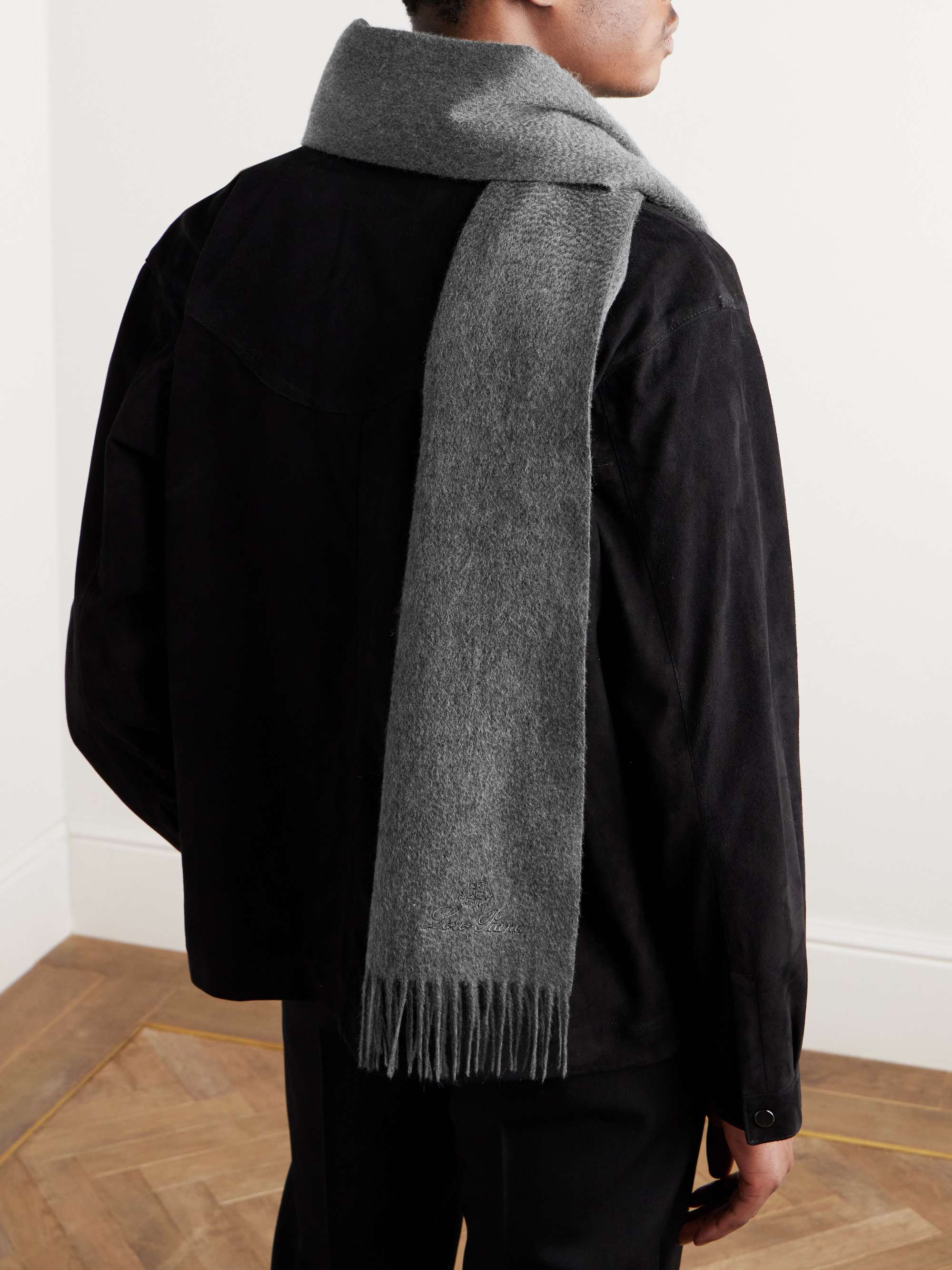 Fringed Logo-Embroidered Cashmere Scarf
