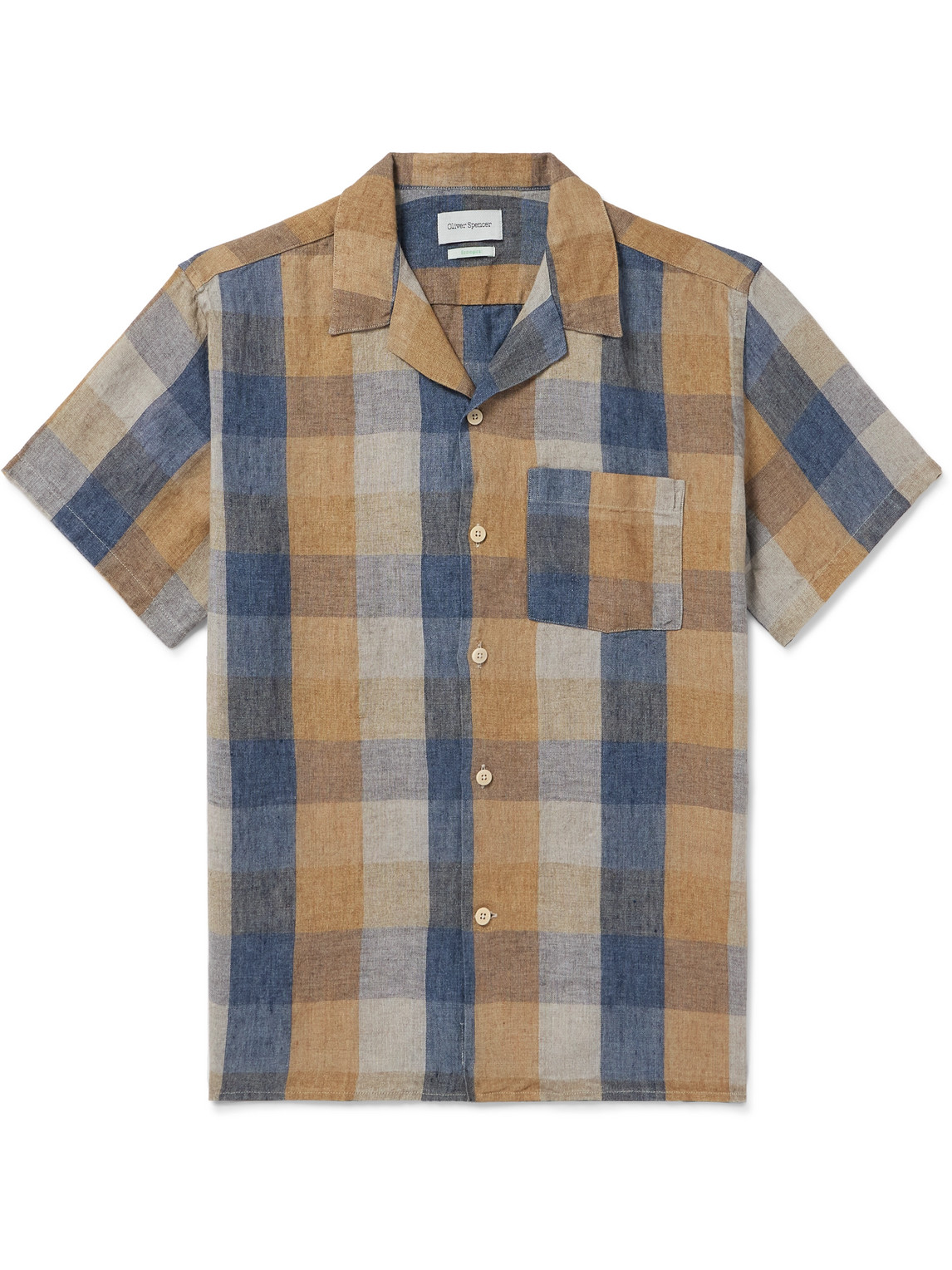 Oliver Spencer Havana Camp-collar Checked Linen Shirt In Neutrals