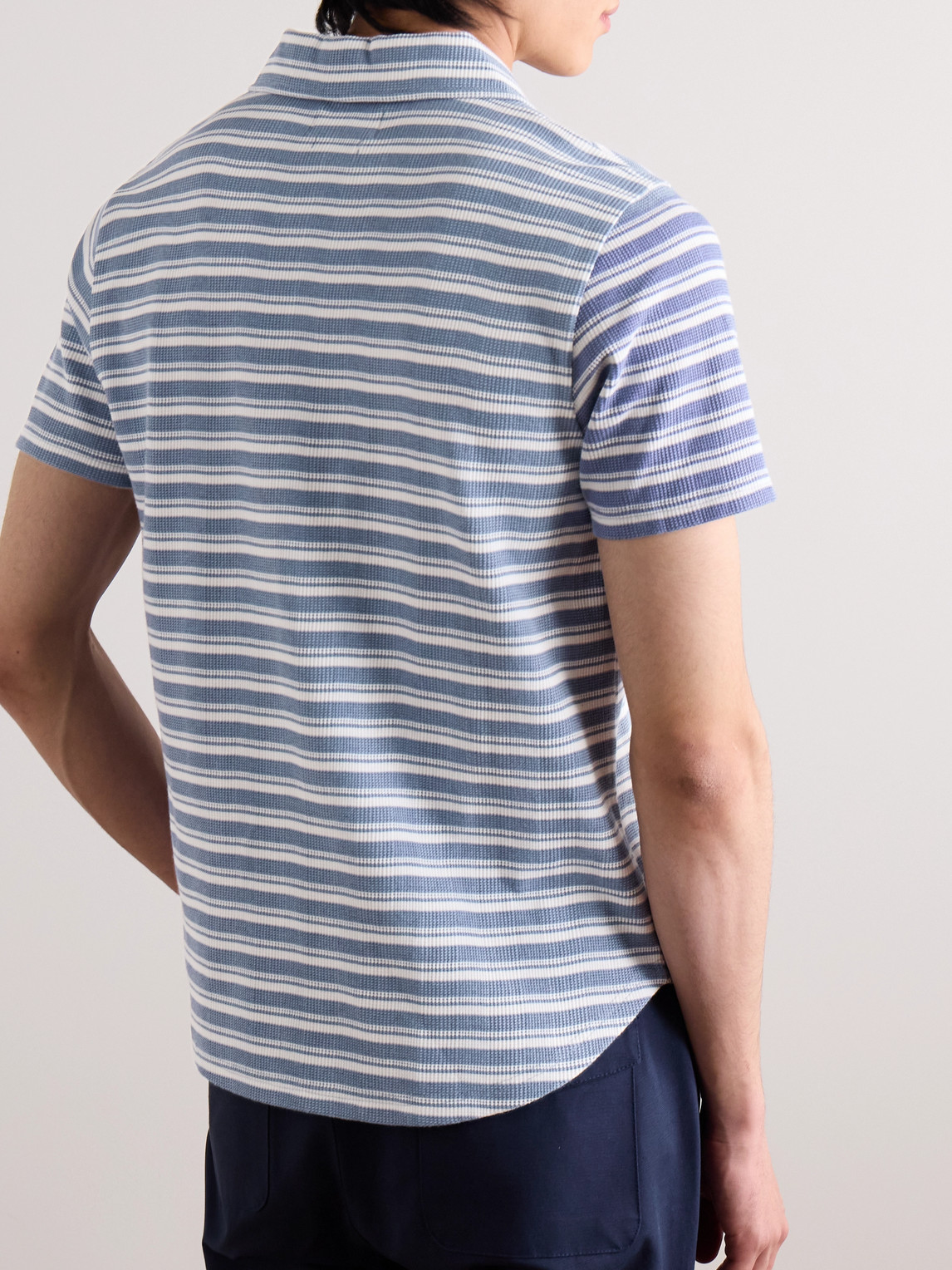 Shop Oliver Spencer Austell Striped Knitted Polo Shirt In Blue