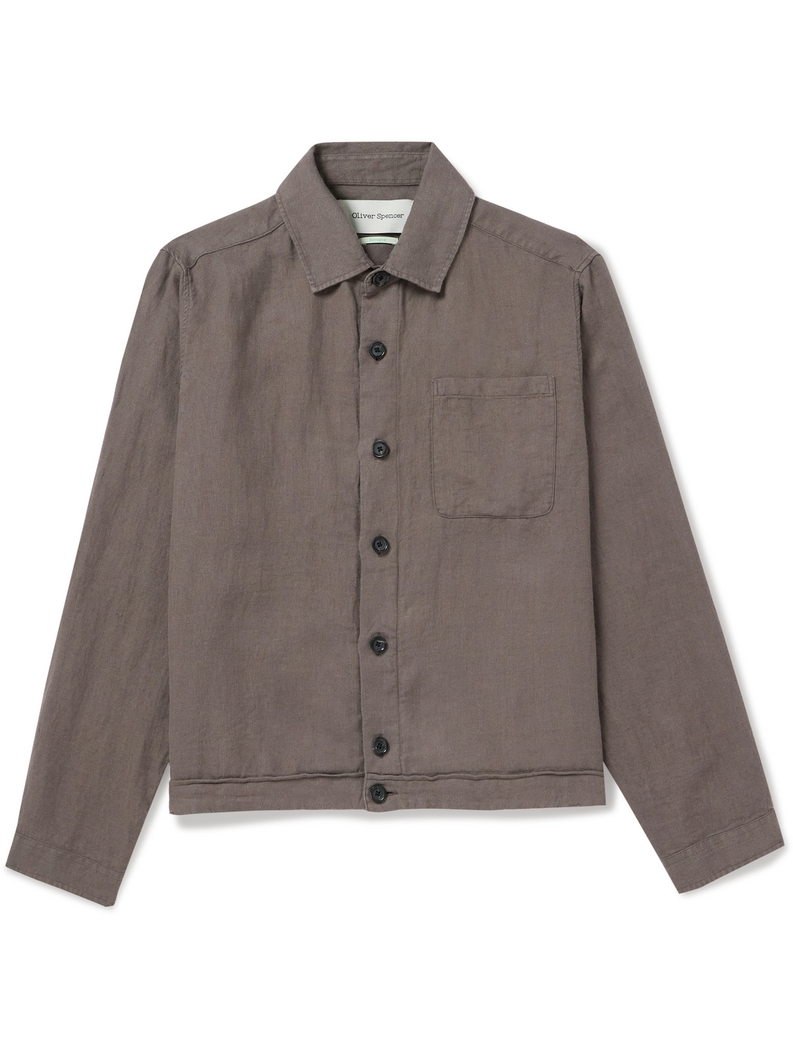 Oliver Spencer Milford Houndstooth Cotton And Linen-blend Jacket In Brown