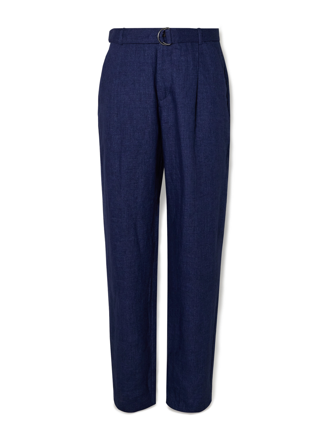 Oliver Spencer Tapered Belted Linen Trousers In Blue