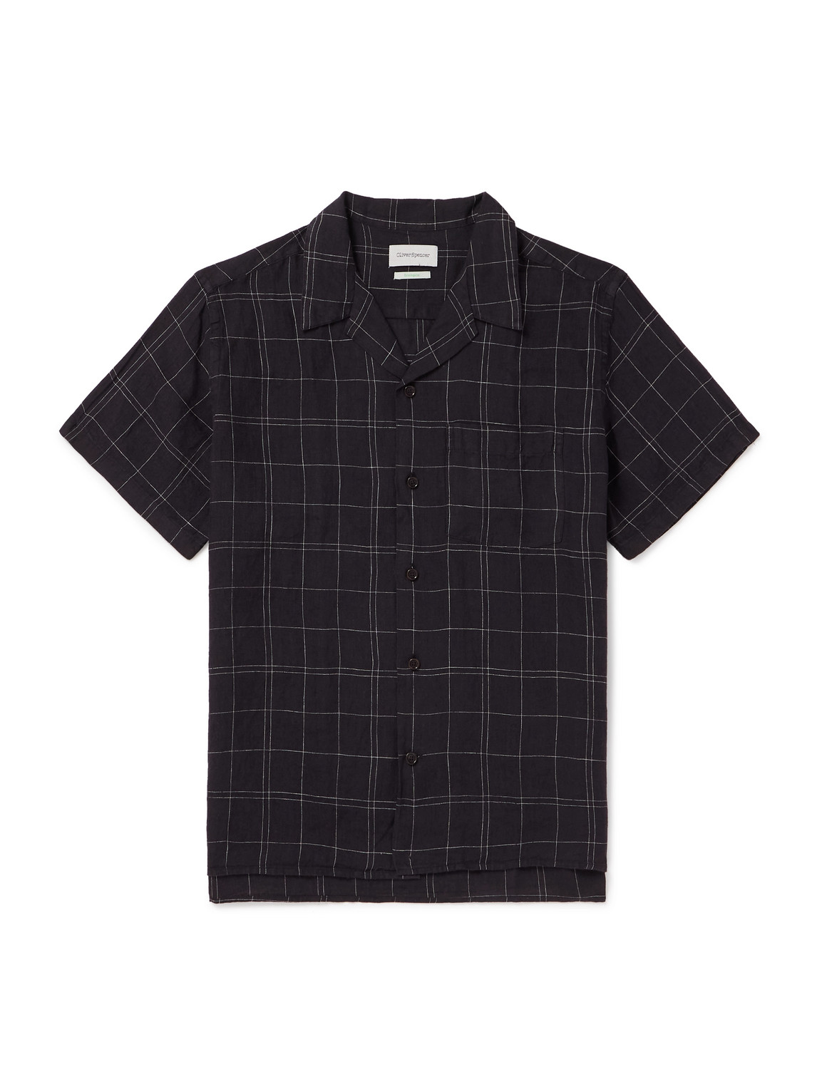 Oliver Spencer Camp-collar Checked Cotton And Linen-blend Shirt In Black
