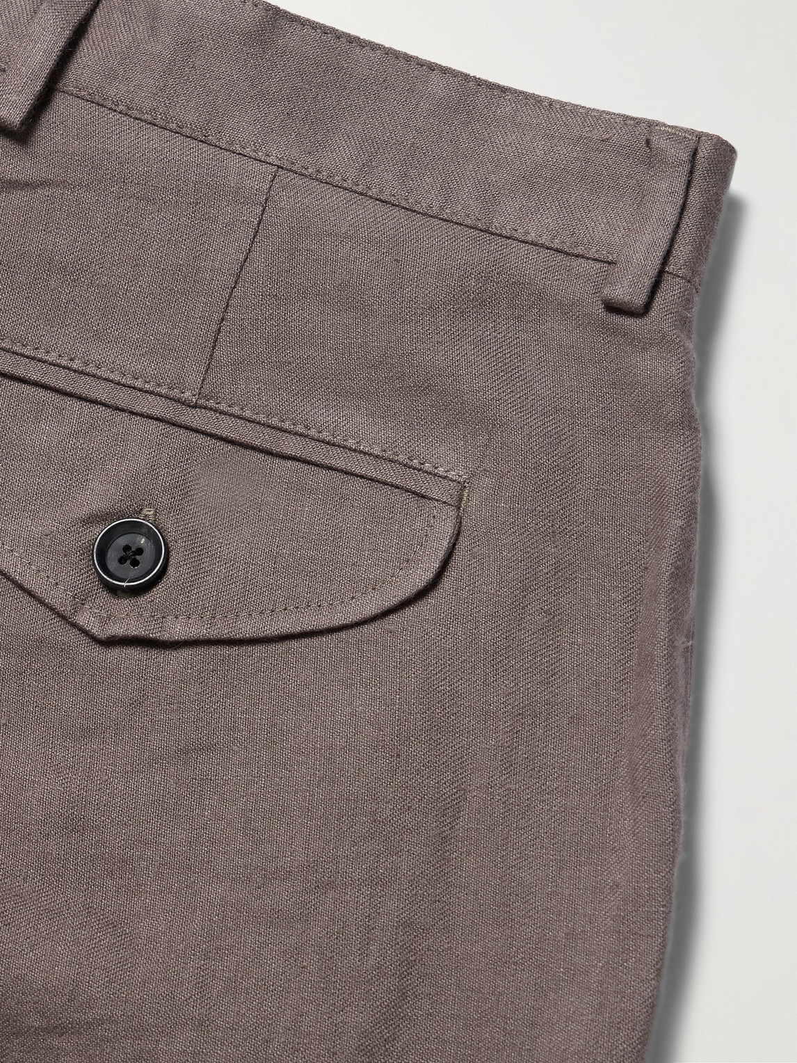 Shop Oliver Spencer Fishtail Tapered Linen Trousers In Brown