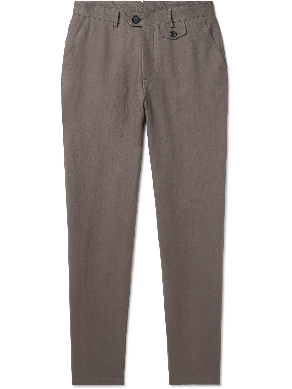 Oliver Spencer Fishtail Tapered Linen Trousers In Brown