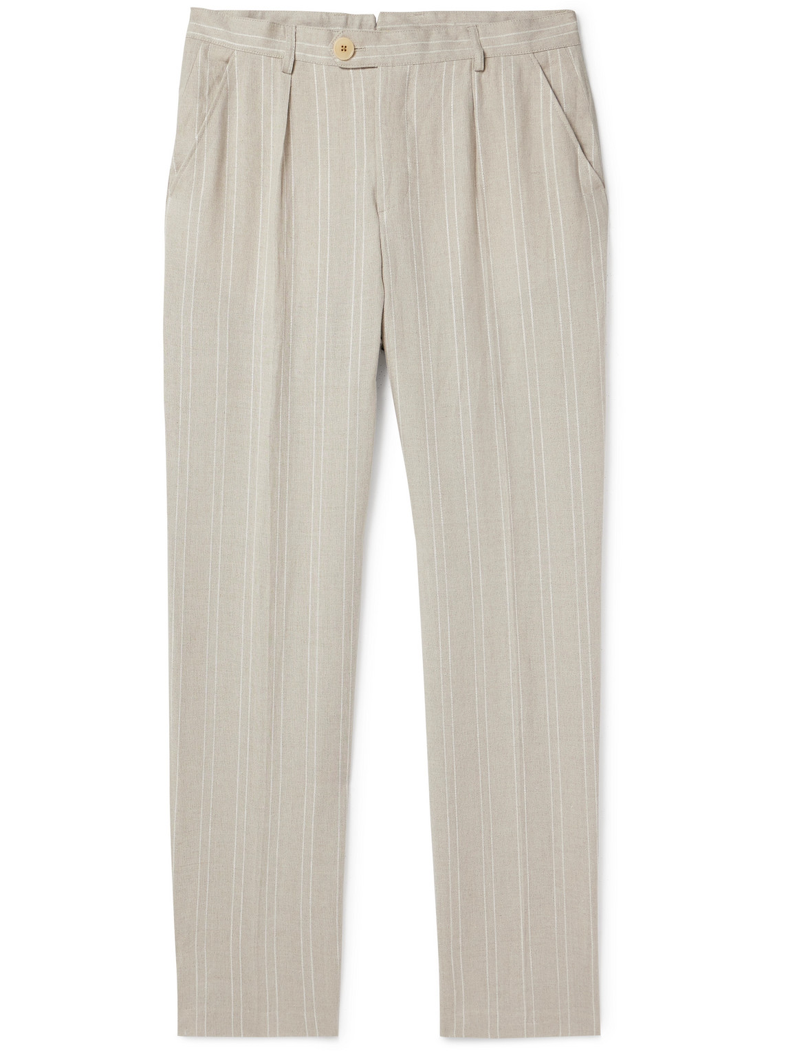 Oliver Spencer Claremont Tapered Pleated Striped Linen Trousers In Neutrals