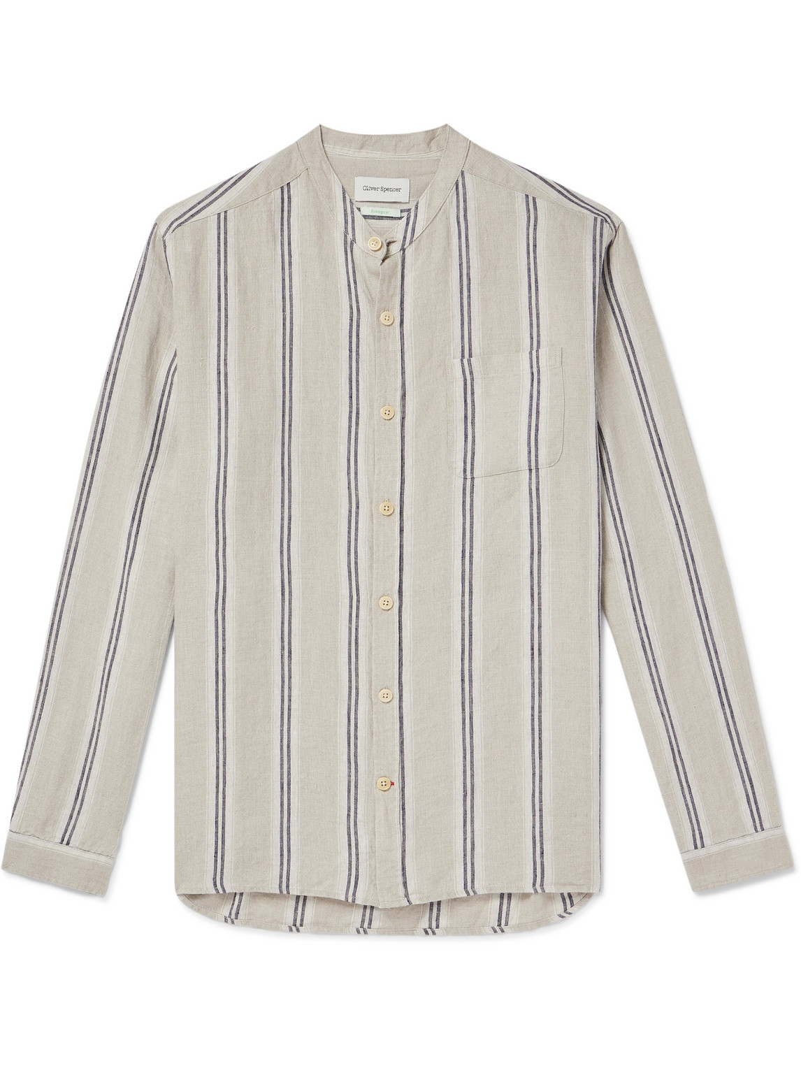 Oliver Spencer Grandad-collar Striped Linen Shirt In Neutrals
