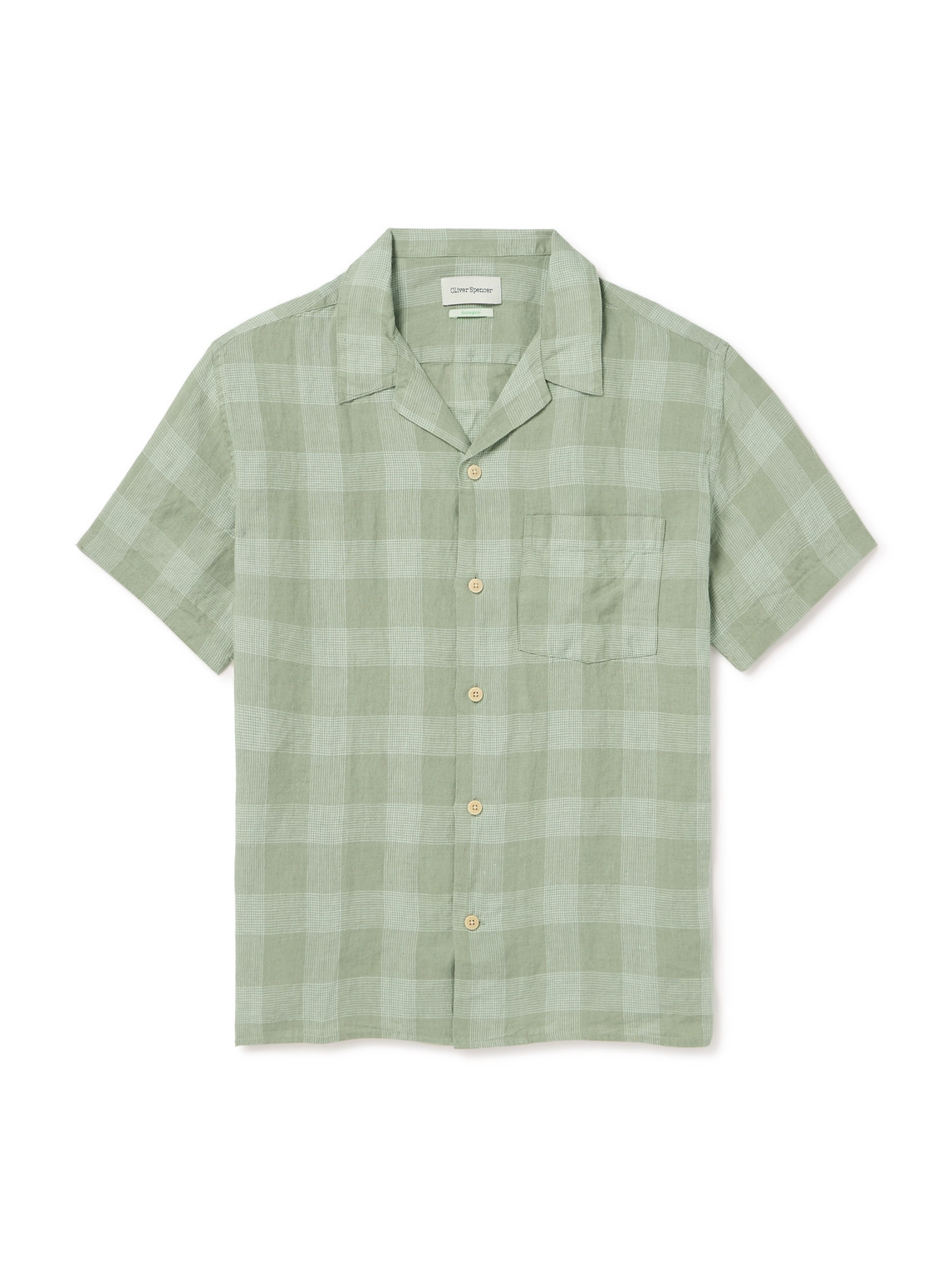 Oliver Spencer Havan Camp-collar Checked Linen Shirt In Green