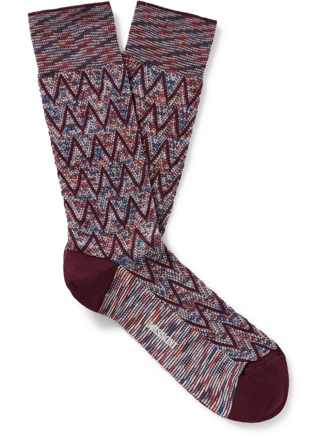 Missoni Striped Crocheted Cotton-blend Socks In Burgundy