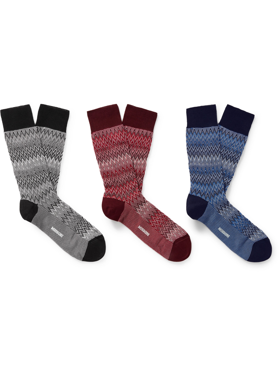 Missoni Three-pack Crochet-knit Cotton-blend Socks In Red