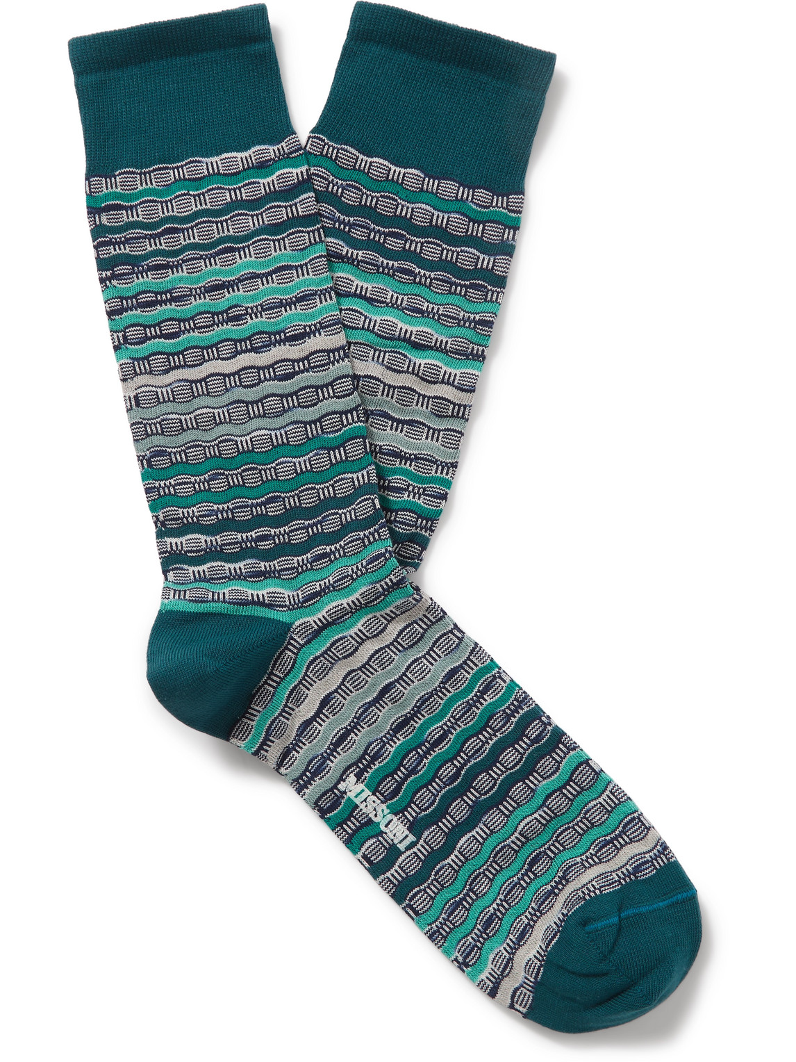 Missoni Crochet-knit Cotton-blend Socks In Blue