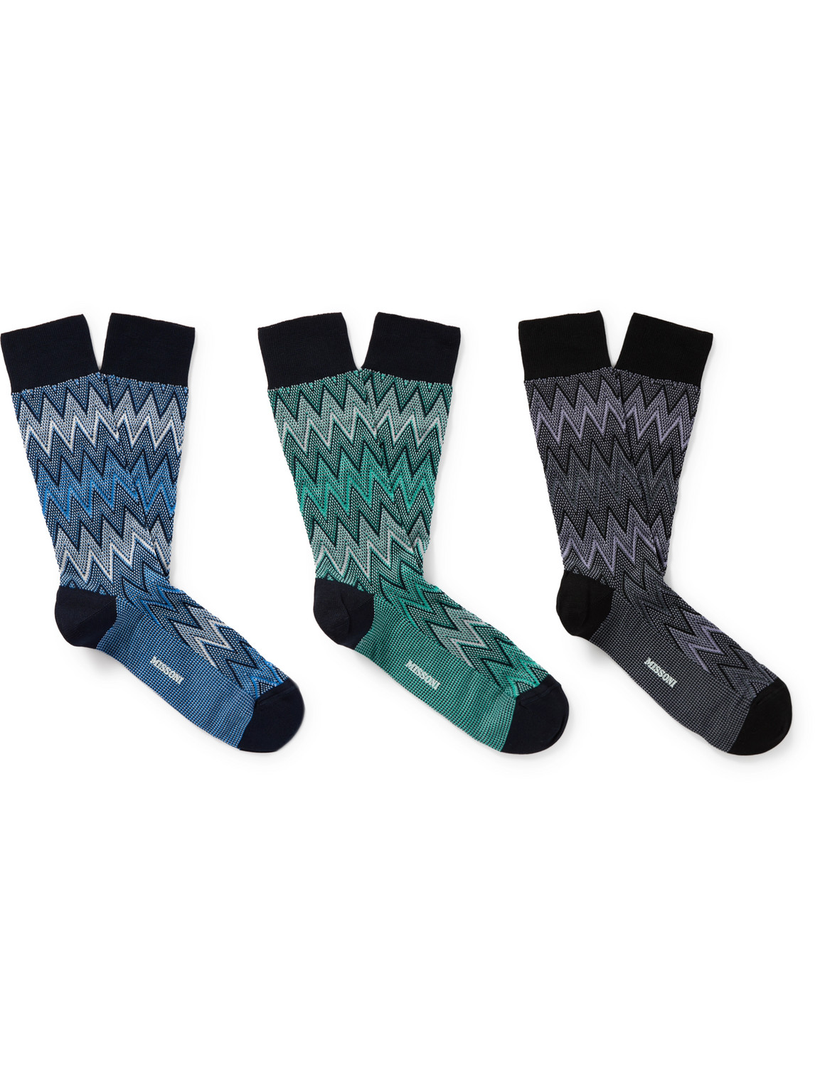 Missoni Three-pack Crochet-knit Cotton-blend Socks In Blue