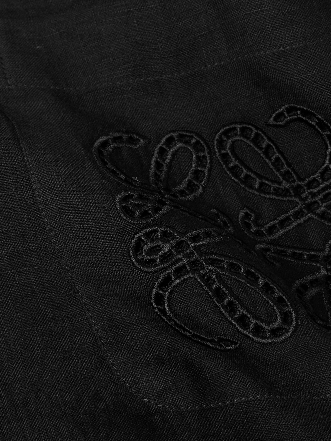 Shop Loewe Paula's Ibiza Convertible-collar Logo-embroidered Linen Shirt In Black