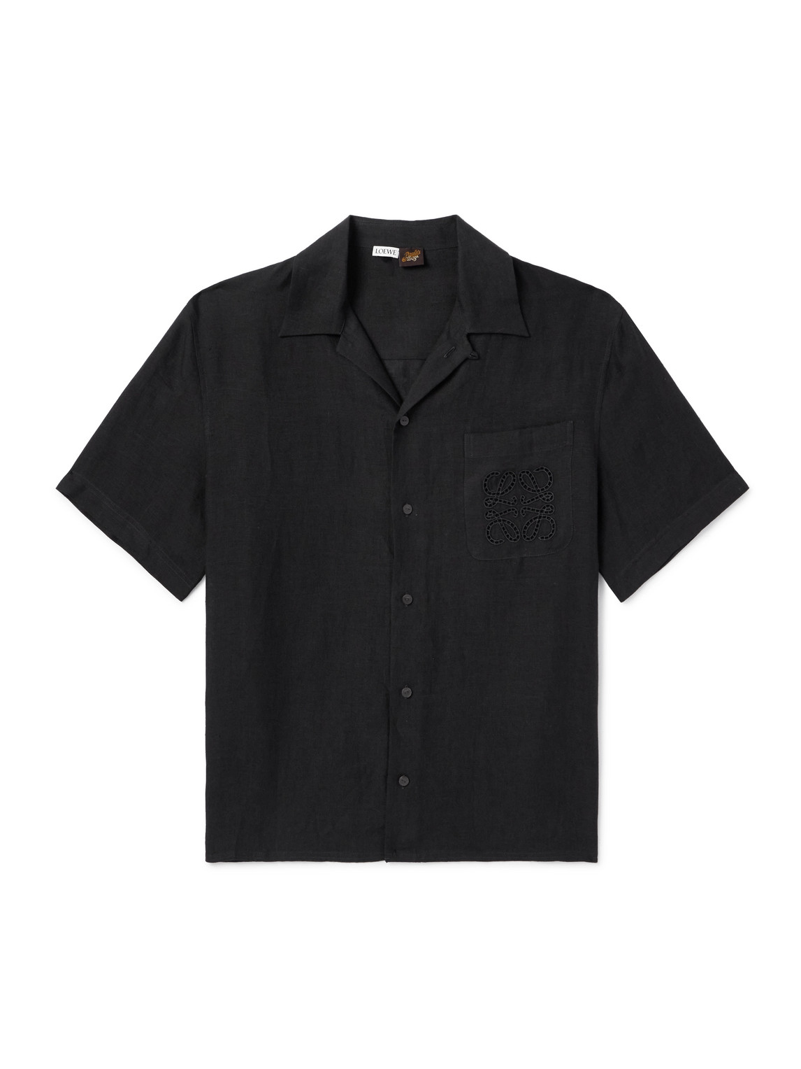 Loewe Paula's Ibiza Convertible-collar Logo-embroidered Linen Shirt In Black
