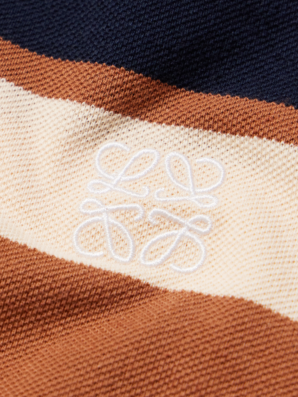 Shop Loewe Paula's Ibiza Striped Cotton And Linen-blend Piqué Polo Shirt In Brown