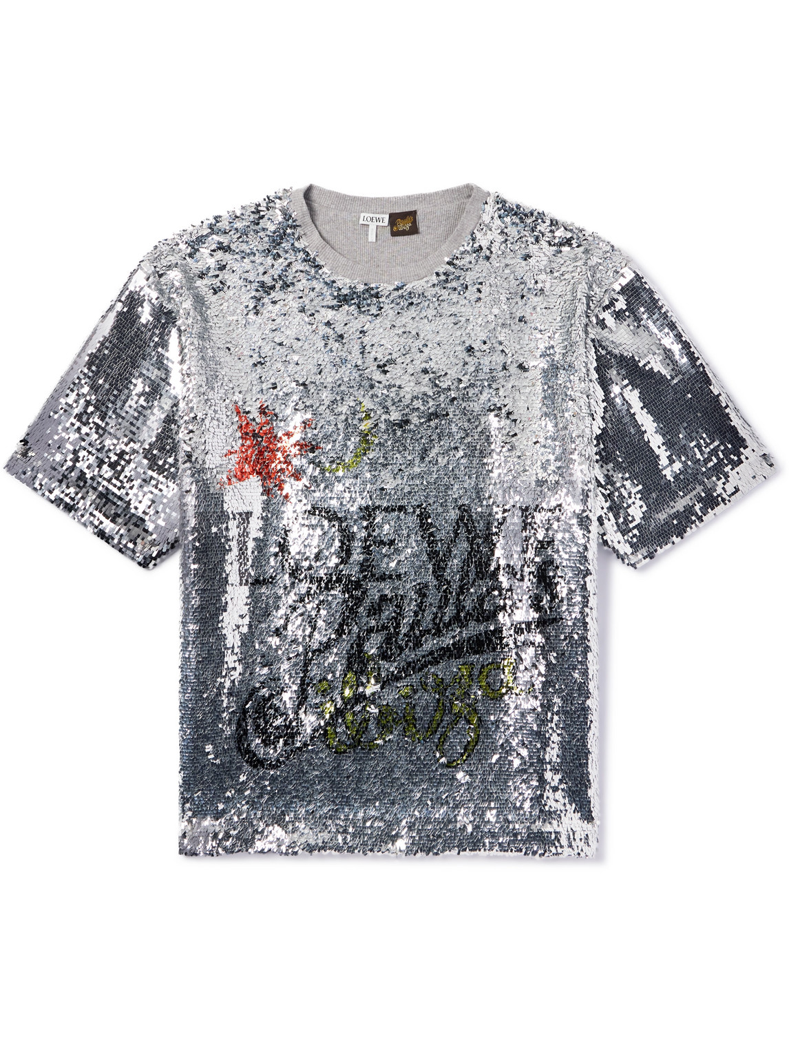 Loewe Paula's Ibiza Paillette-embellished Cotton-blend T-shirt In Gray