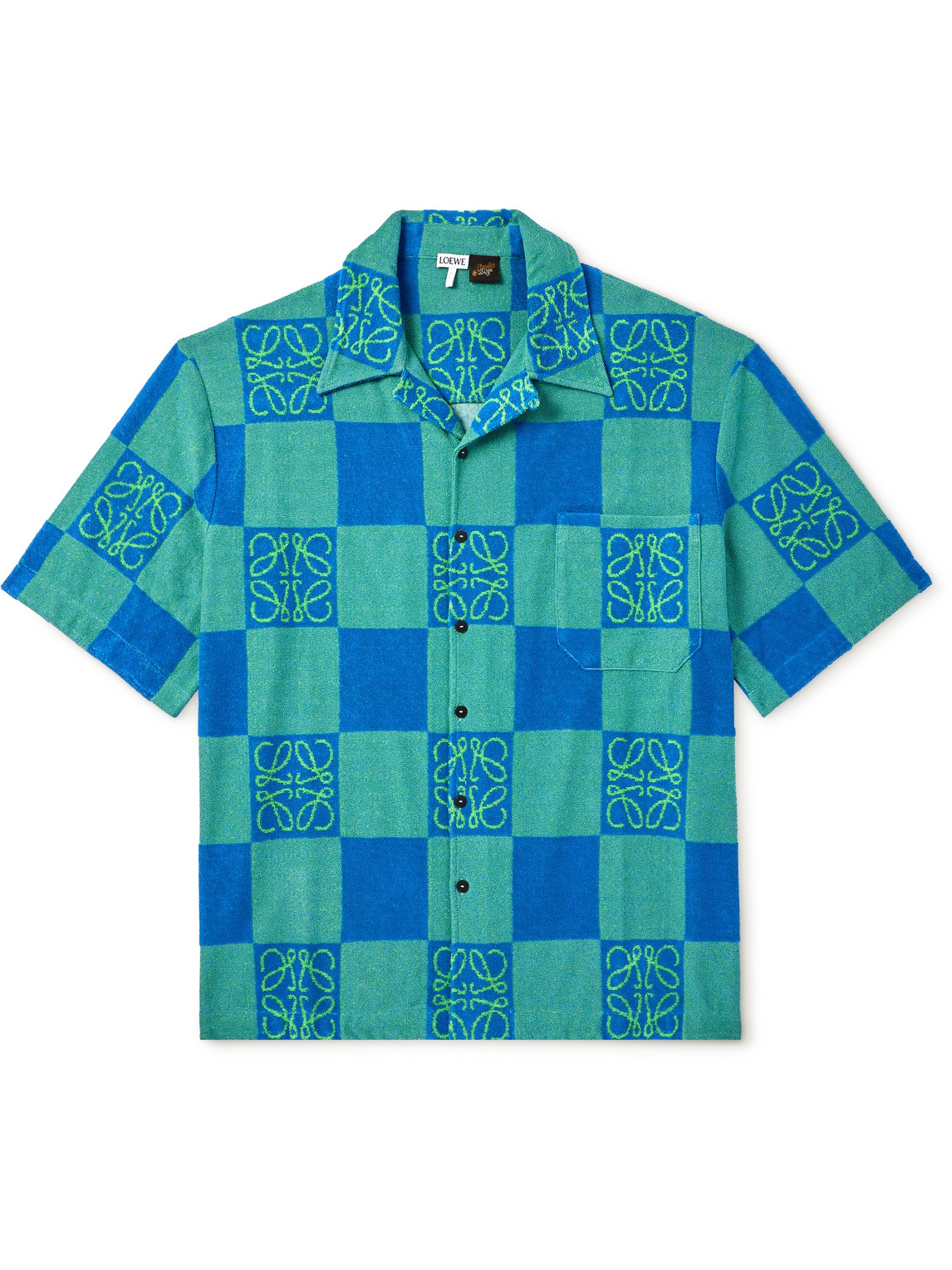 Shop Loewe Paula's Ibiza Camp-collar Cotton-blend Terry-jacquard Shirt In Blue