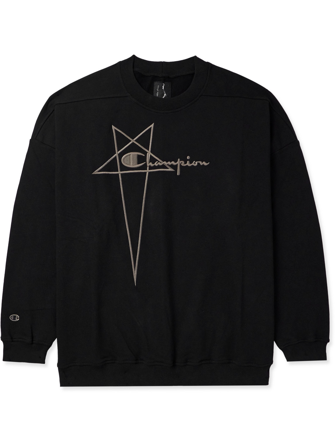 Shop Rick Owens Champion Jumbo Logo-embroidered Cotton-jersey Sweatshirt In Black