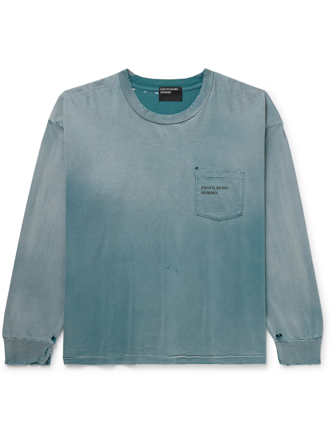 Enfants Riches Deprimes Thrashed Distressed Logo-print Cotton-jersey T-shirt In Blue