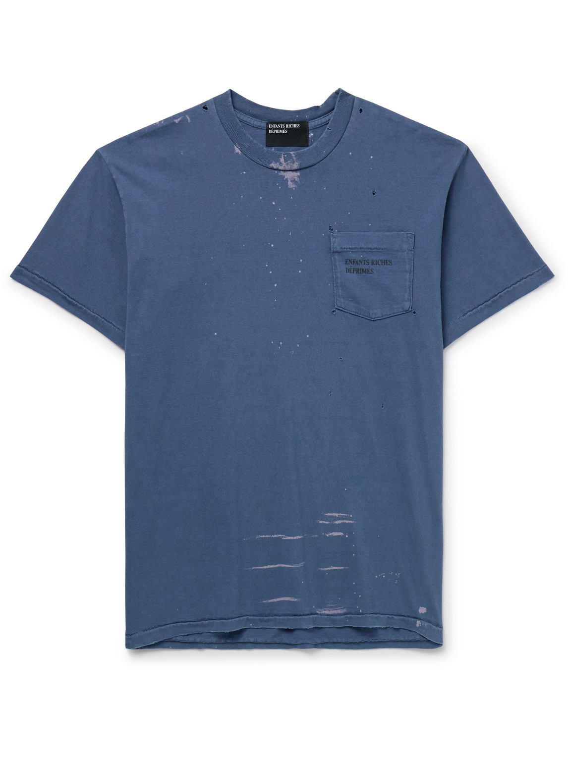Enfants Riches Deprimes Distressed Bleached Logo-print Cotton-jersey T-shirt In Blue
