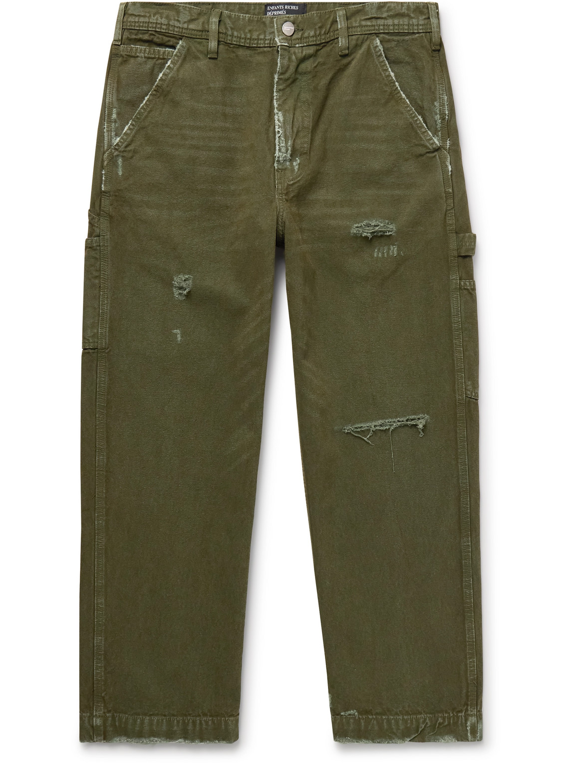 Enfants Riches Deprimes Straight-leg Distressed Cotton-canvas Trousers In Green