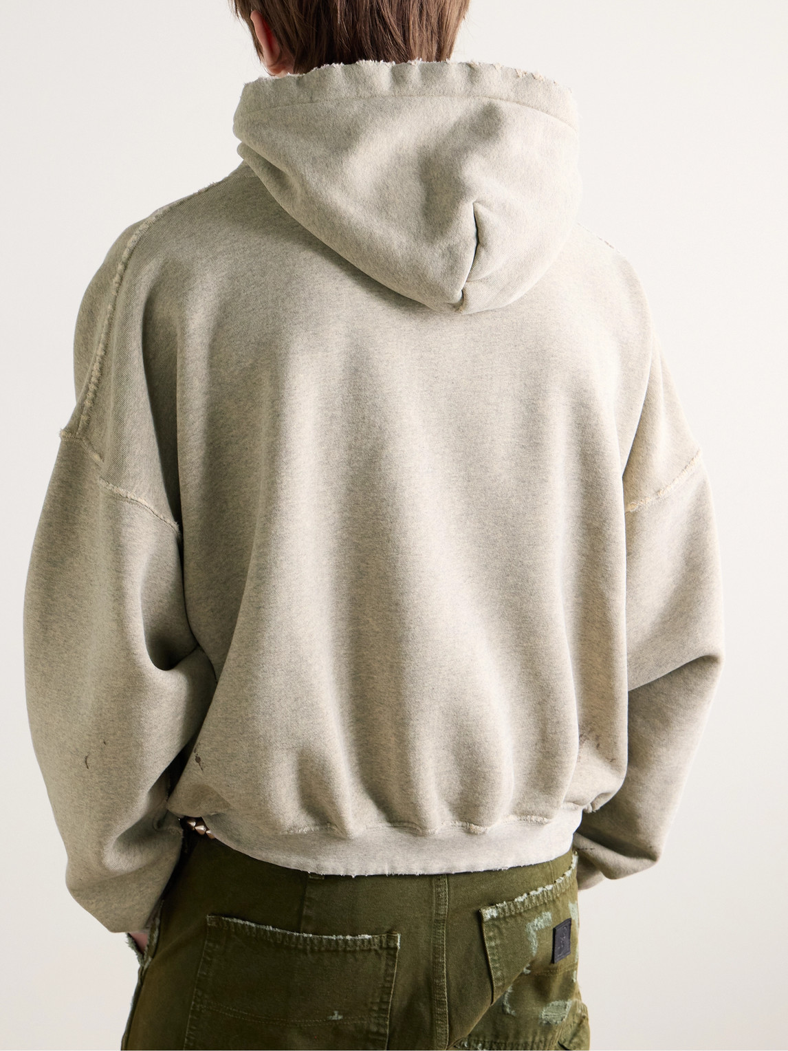 Shop Enfants Riches Deprimes Logo-print Distressed Cotton-jersey Hoodie In Gray