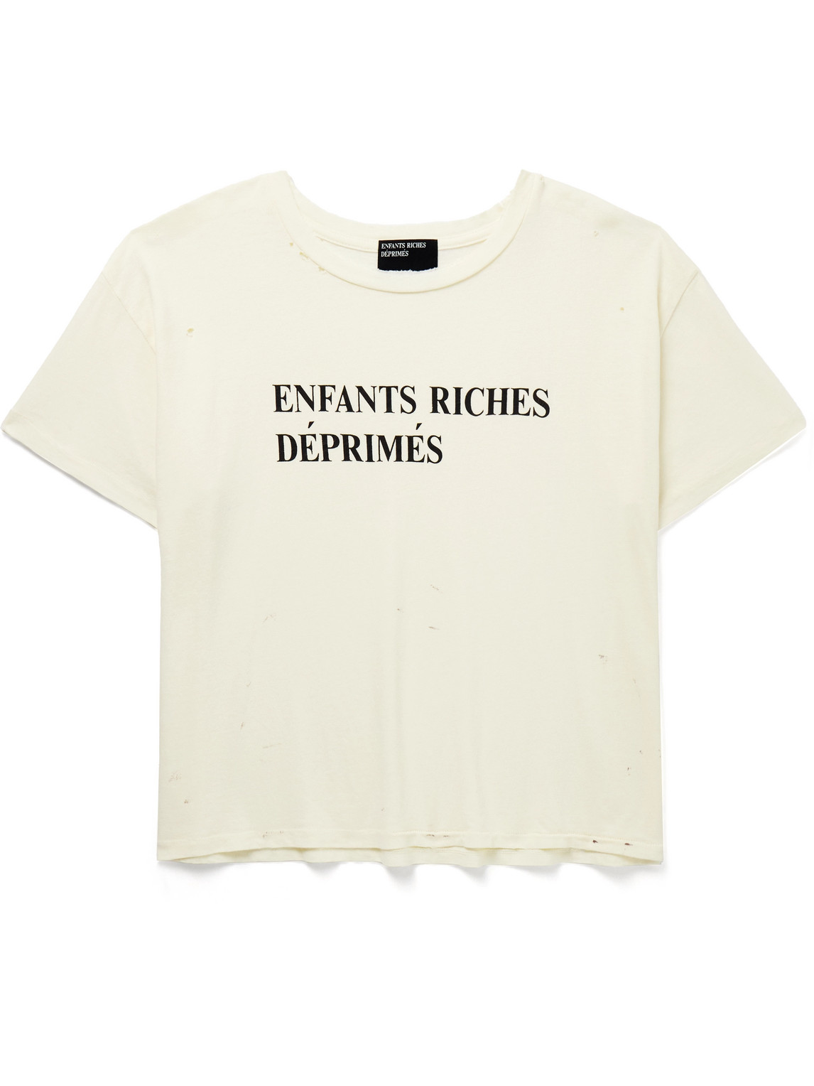Enfants Riches Deprimes Cropped Distressed Logo-print Cotton-jersey T-shirt In Neutrals