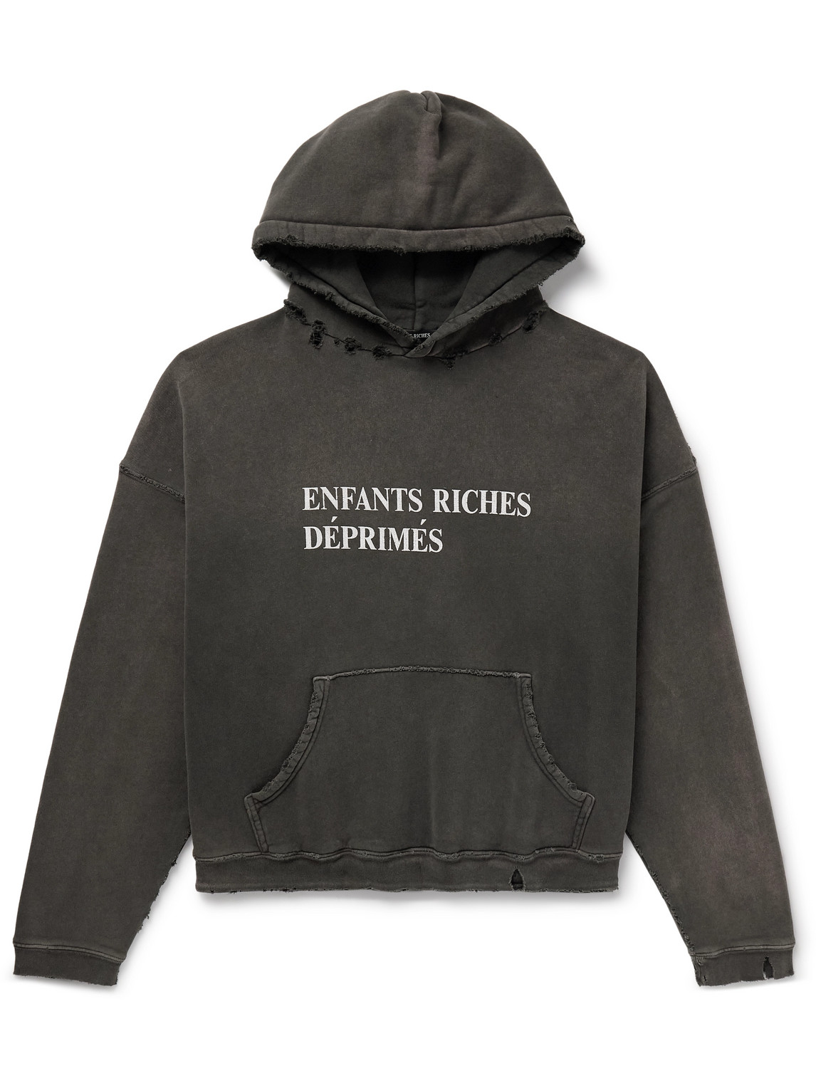 Enfants Riches Deprimes Logo-print Distressed Cotton-jersey Hoodie In Gray