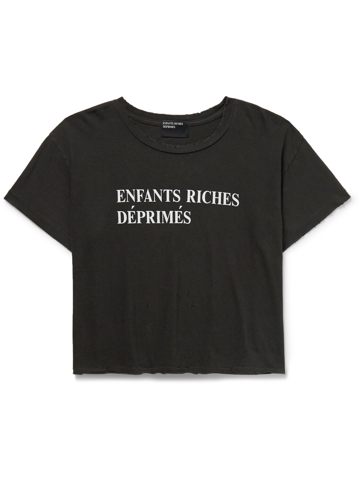Enfants Riches Deprimes Cropped Distressed Logo-print Cotton-jersey T-shirt In Black