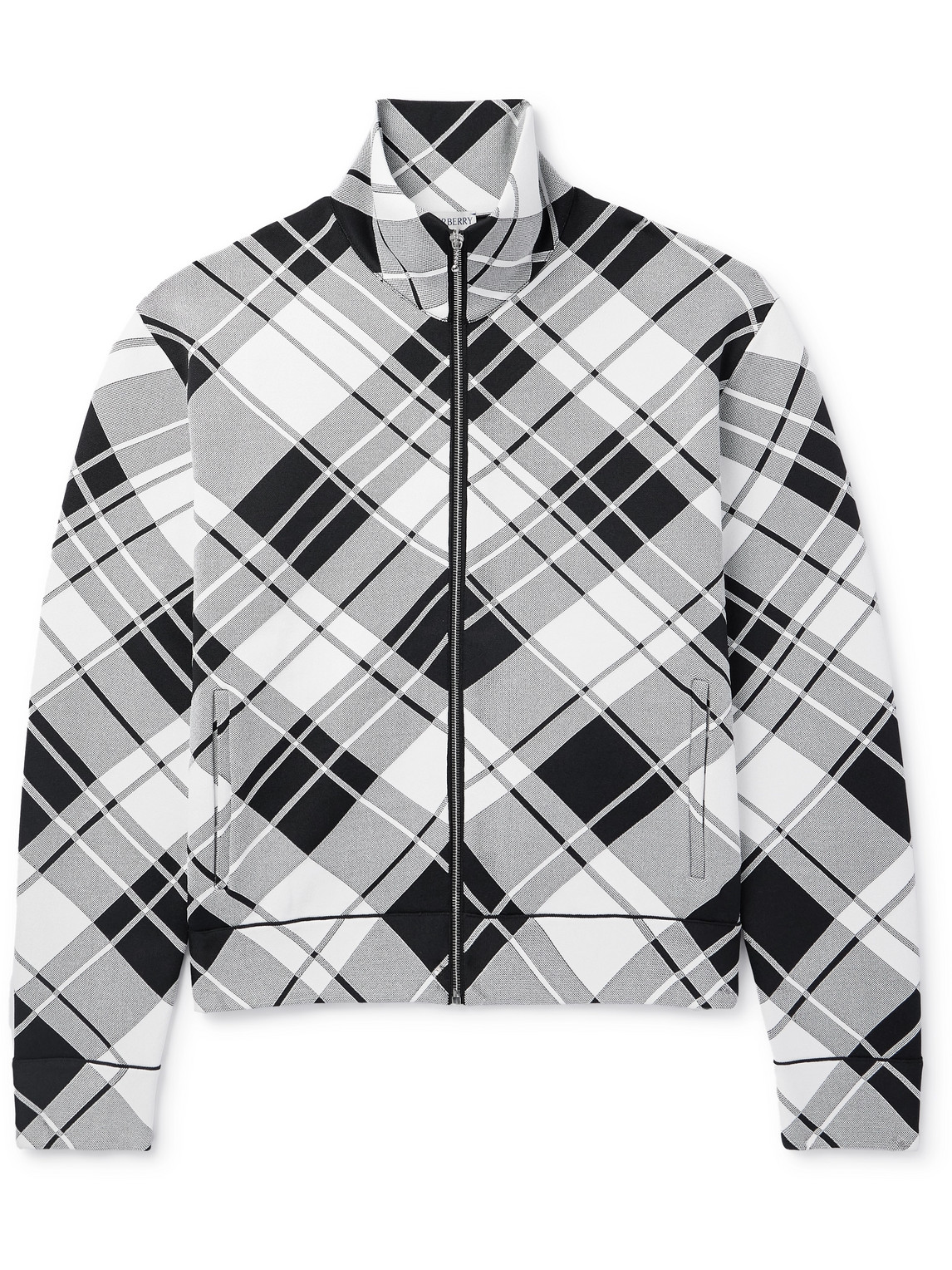 Burberry Checked Jacquard-knit Zip-up Sweater In Black