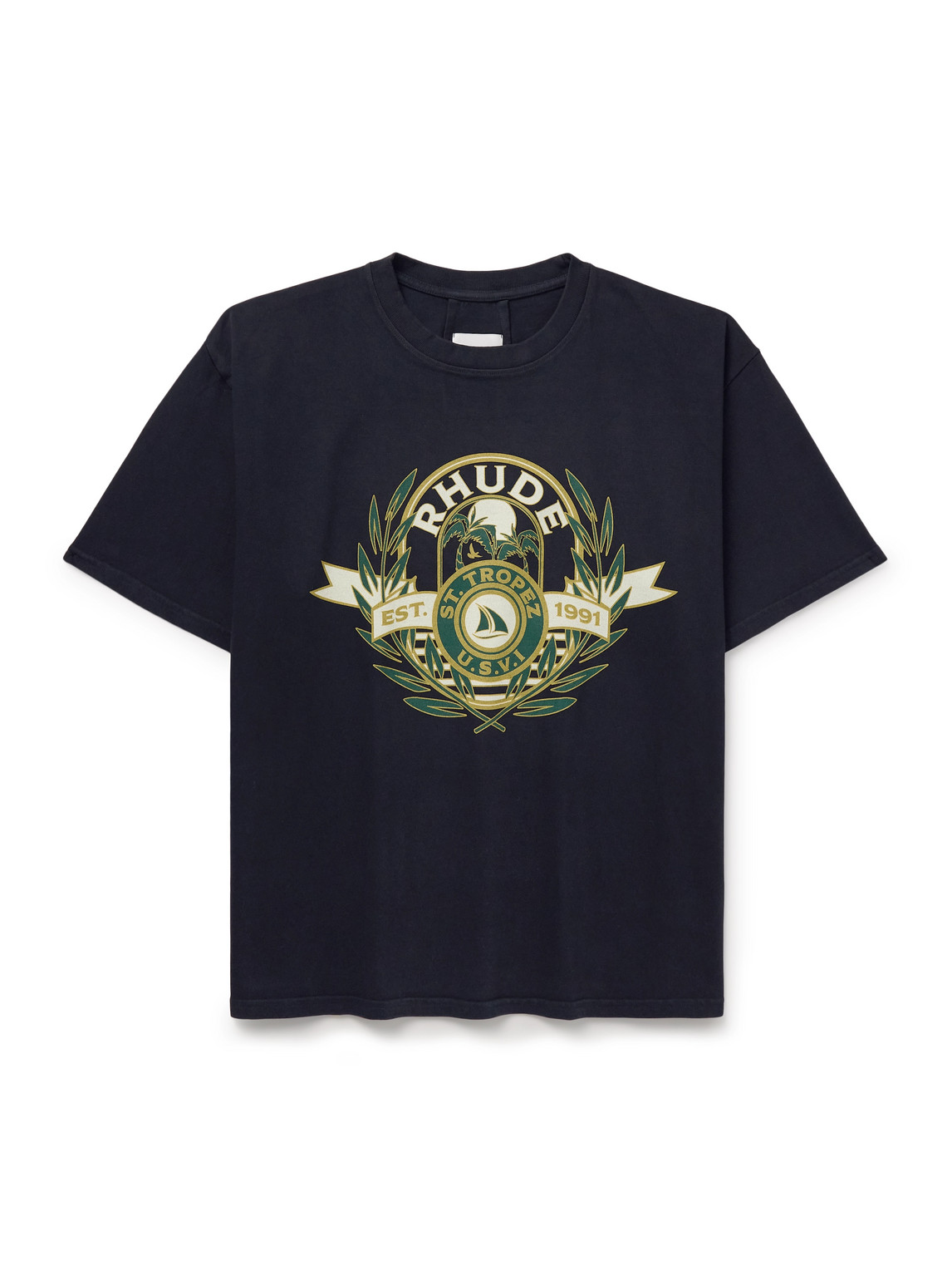 Rhude St. Tropez Logo-print Cotton-jersey T-shirt In Black