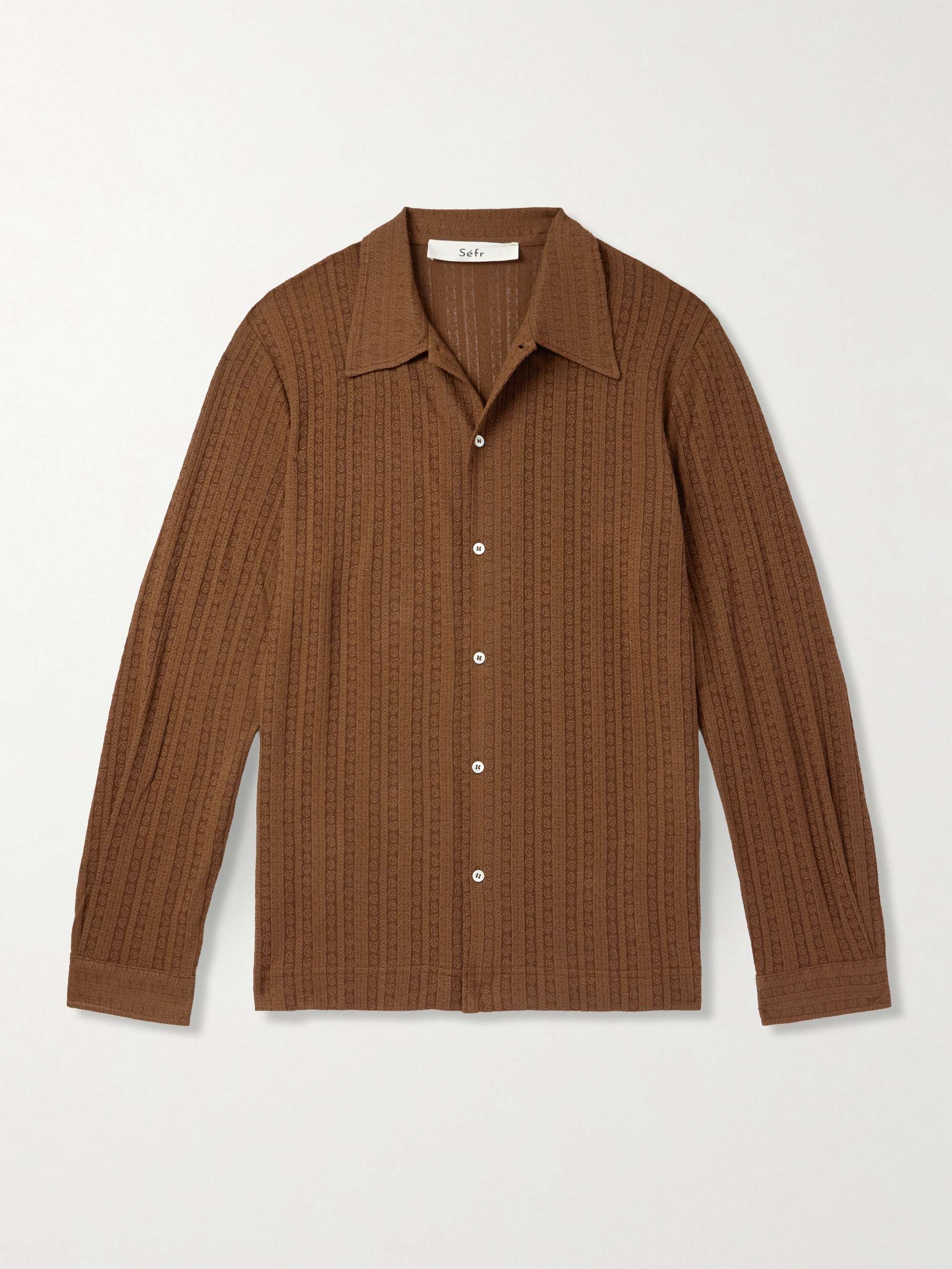 Ripley Camp-Collar Pointelle-Knit Organic Cotton-Blend Shirt