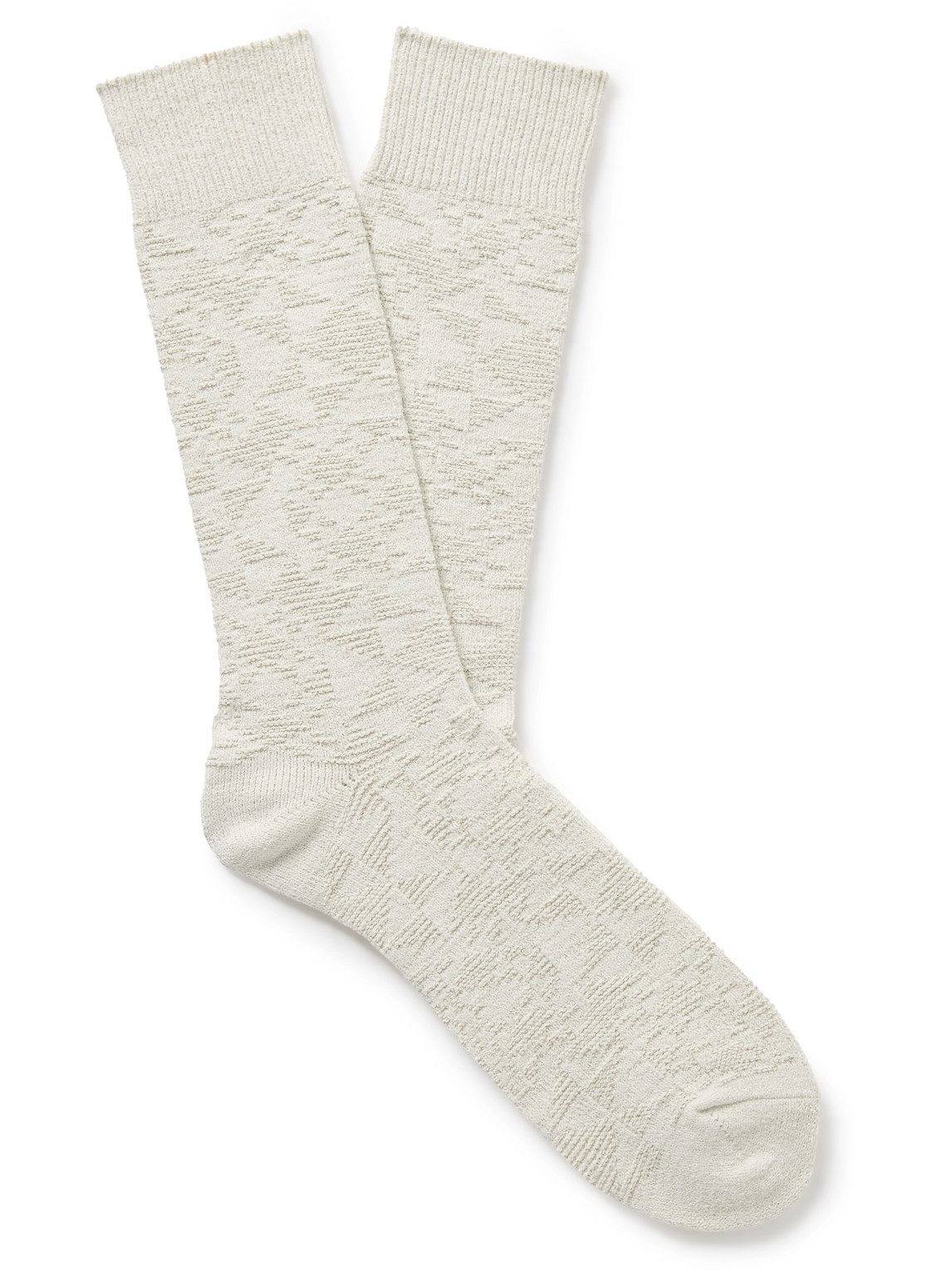 Anonymous Ism Quilt Jacquard-knit Cotton-blend Socks In Neutral