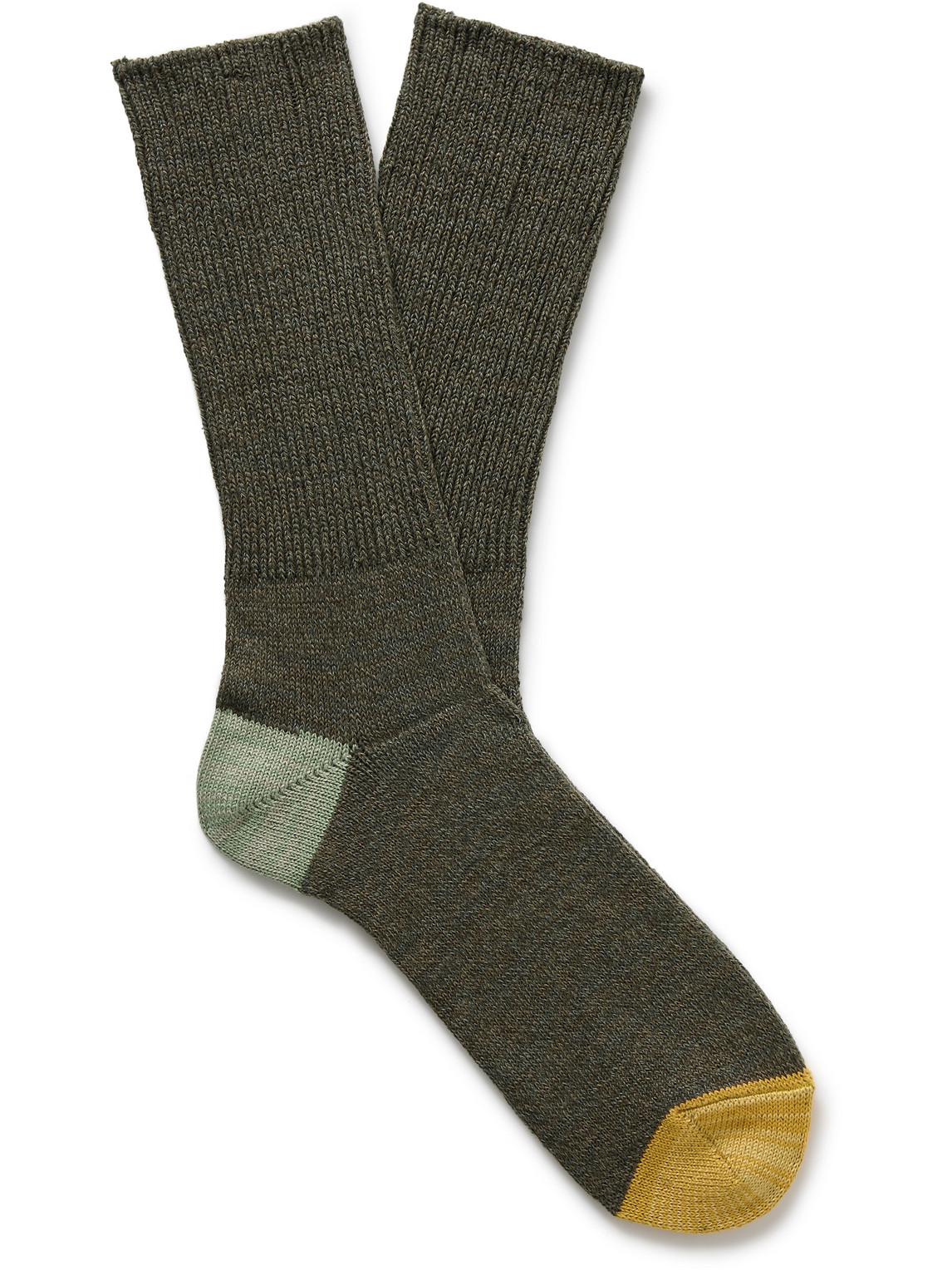 Anonymous Ism Colour-block Ribbed-knit Socks In Gray