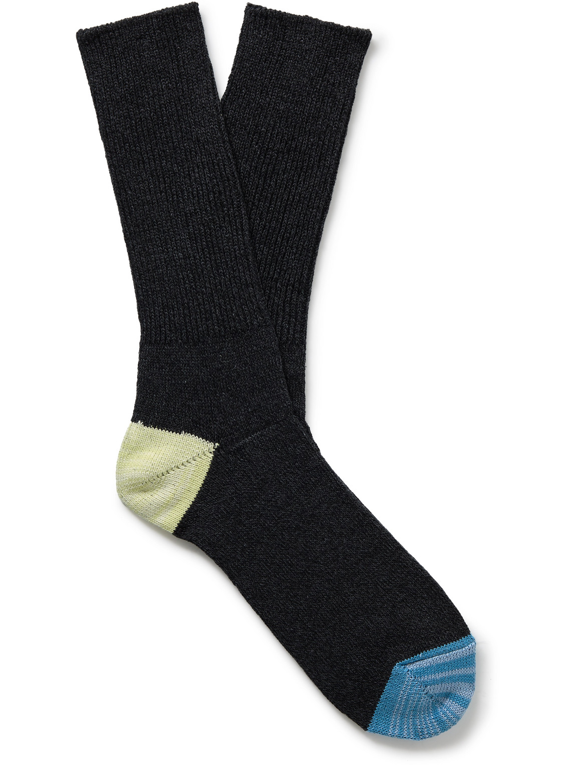 Anonymous Ism Colour-block Ribbed-knit Socks In Black