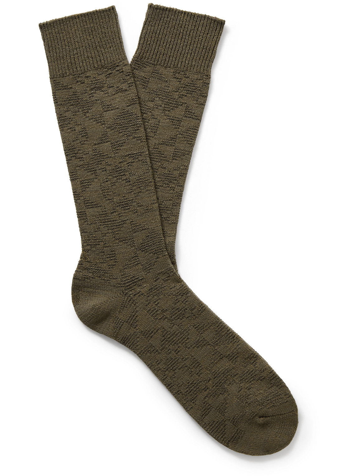 Anonymous Ism Quilt Jacquard-knit Cotton-blend Socks In Green