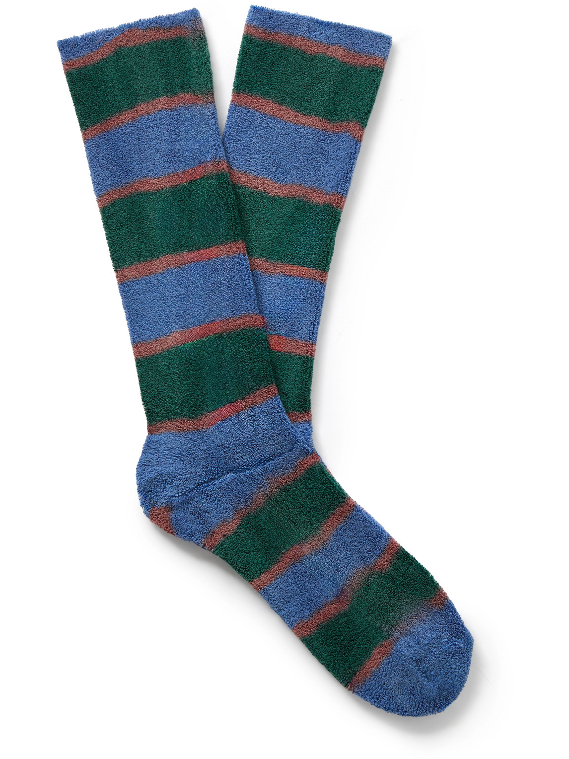 Anonymous Ism Old Surf Striped Cotton-blend Terry Socks In Blue