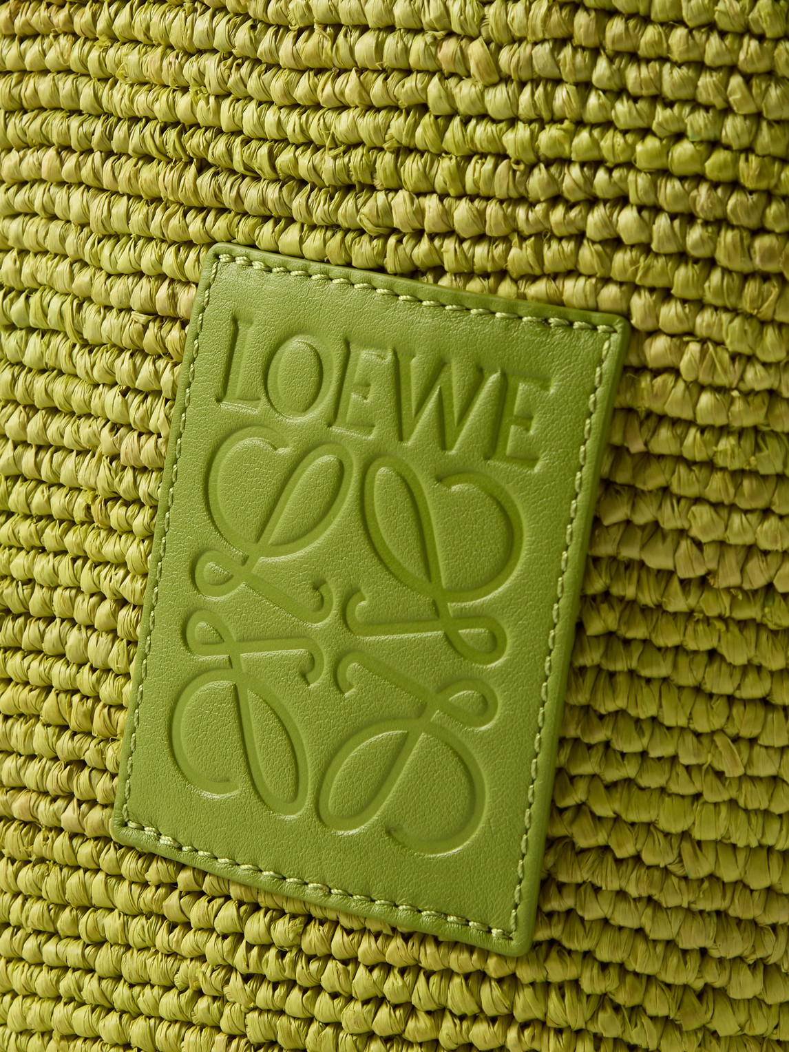Shop Loewe Paula's Ibiza Mini Logo-debossed Leather-trimmed Raffia Tote Bag In Green