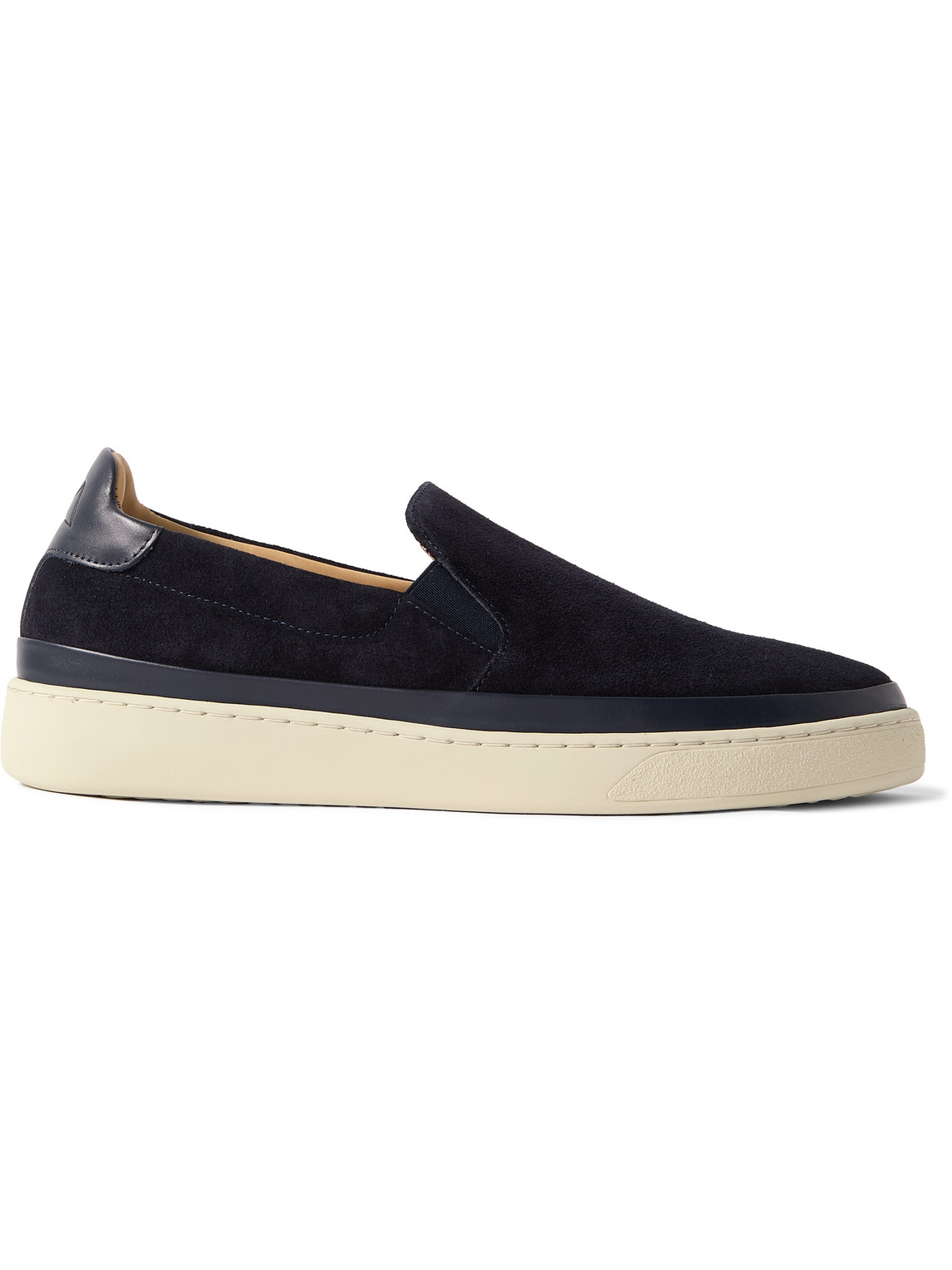 Mulo Leather-trimmed Suede Slip-on Sneakers In Blue