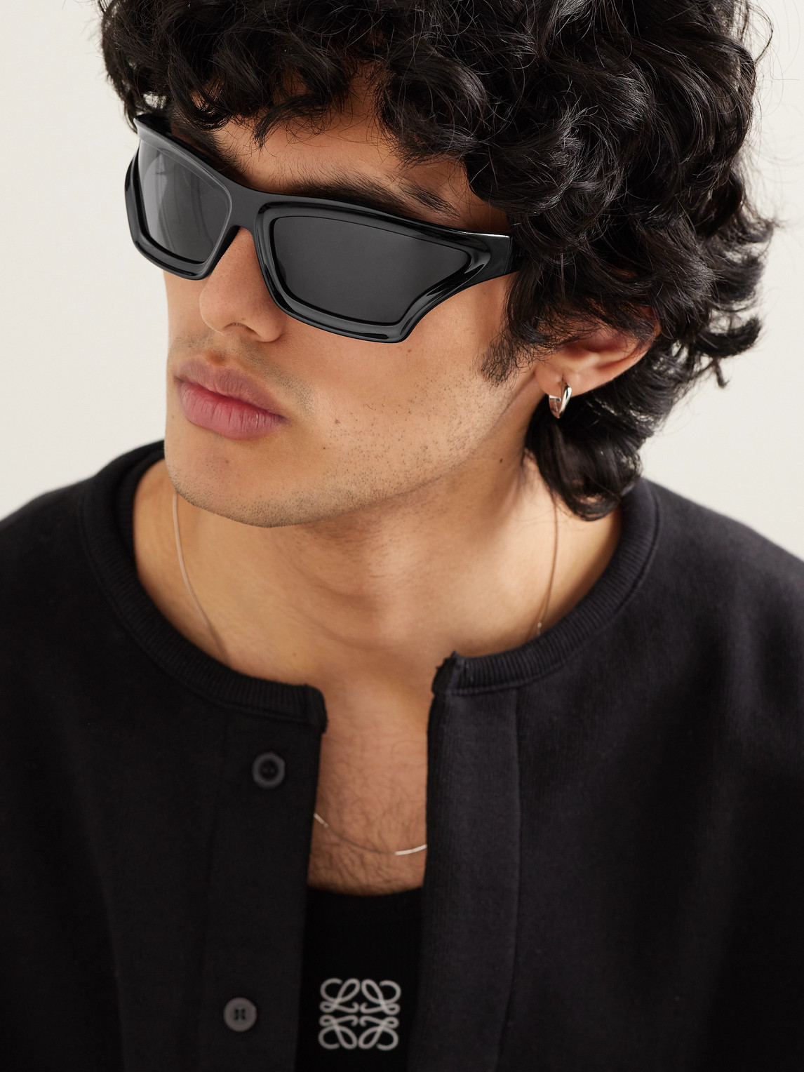 Shop Loewe Paula's Ibiza Sporty Mask Oversized D-frame Acetate Wrap-around Sunglasses In Black