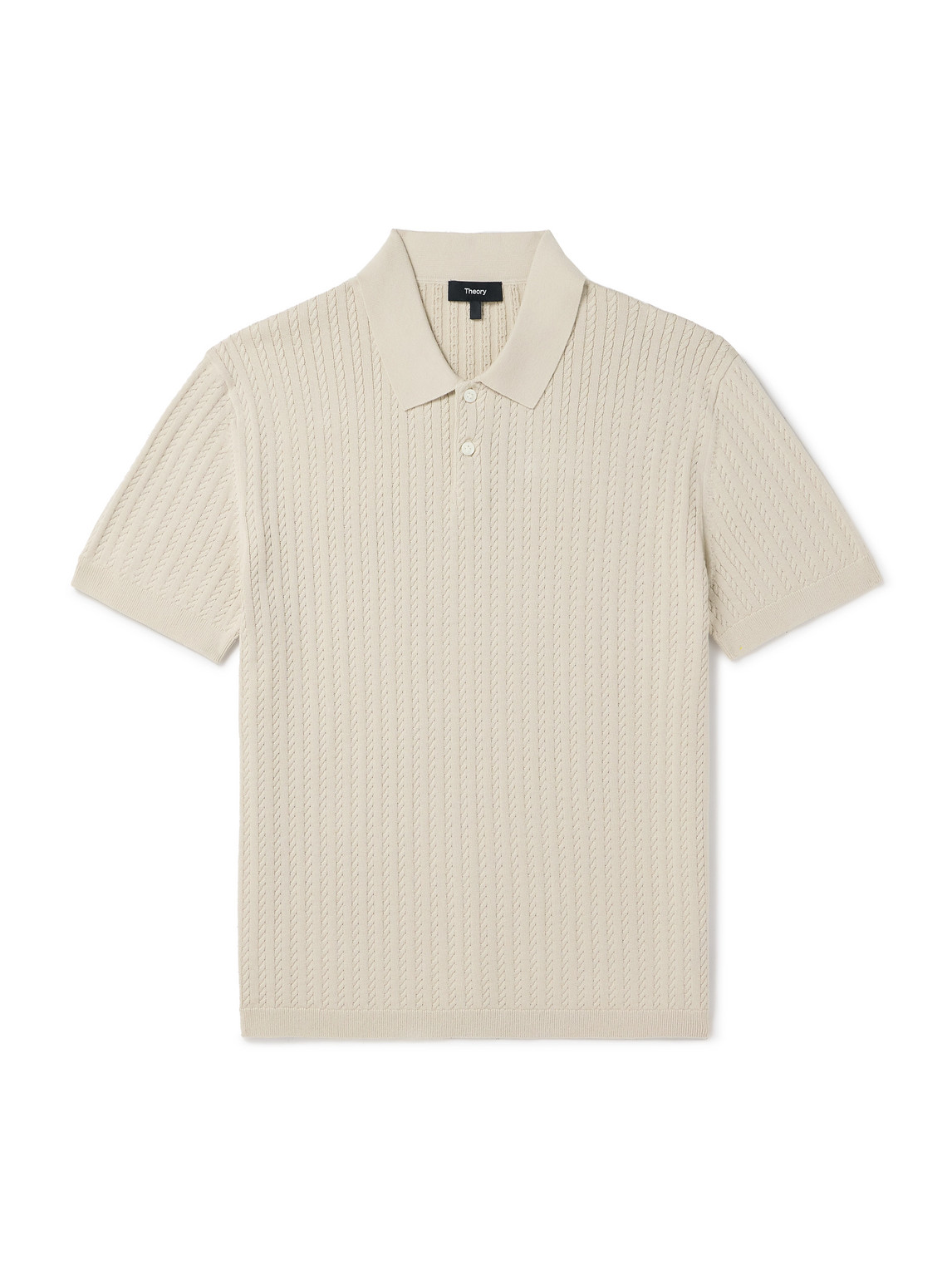 Theory Slim-fit Cable-knit Cotton-blend Polo Shirt In Neutrals