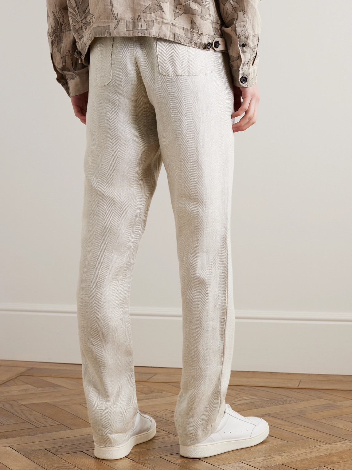 Shop Oliver Spencer Straight-leg Herringbone Linen Trousers In Neutrals