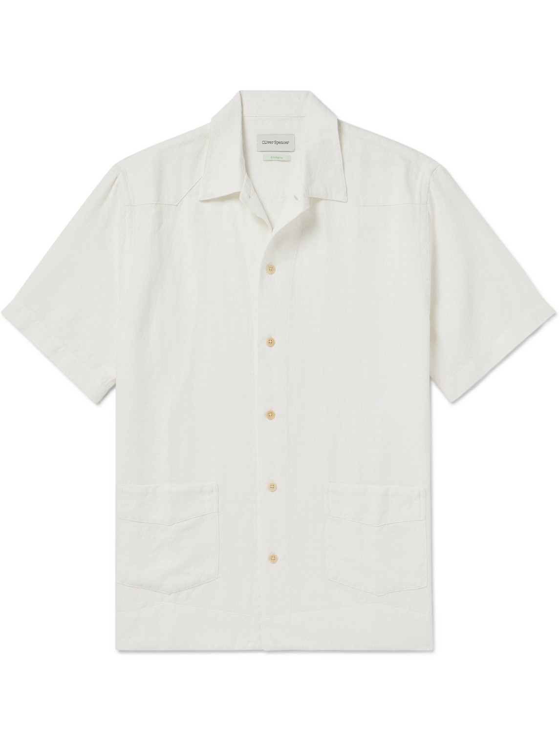 Oliver Spencer Camp-collar Linen And Cotton-blend Jacquard Shirt In White