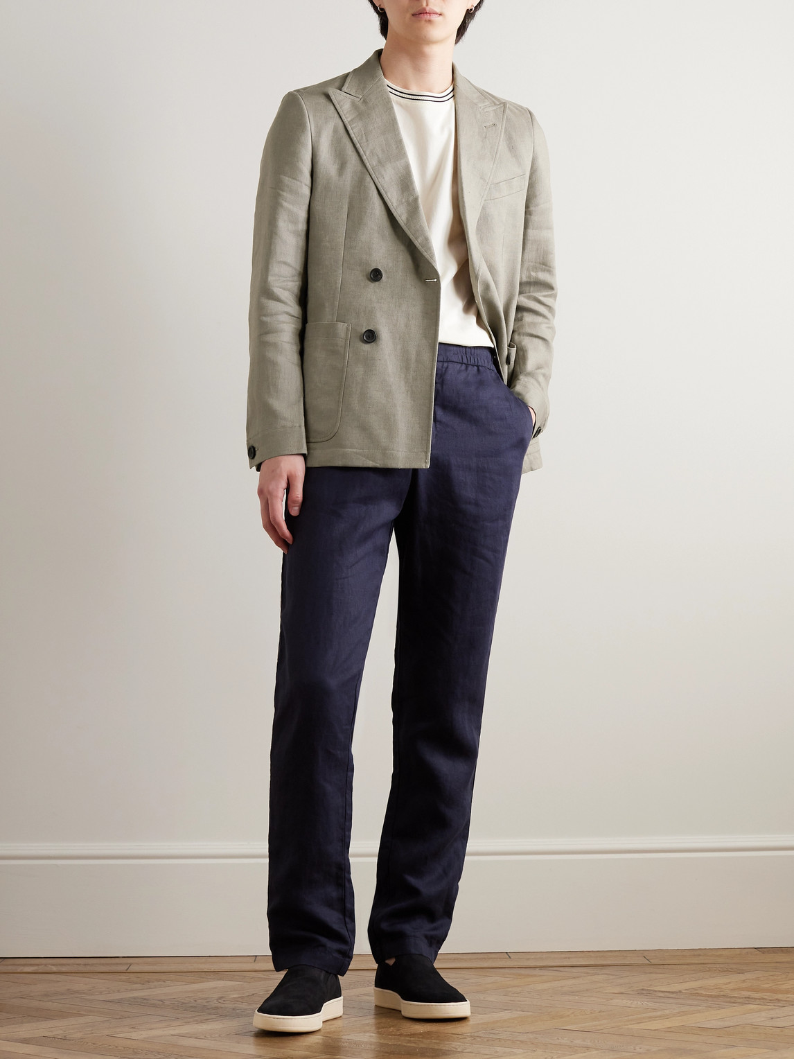 Shop Oliver Spencer Double-breasted Linen Blazer In Gray