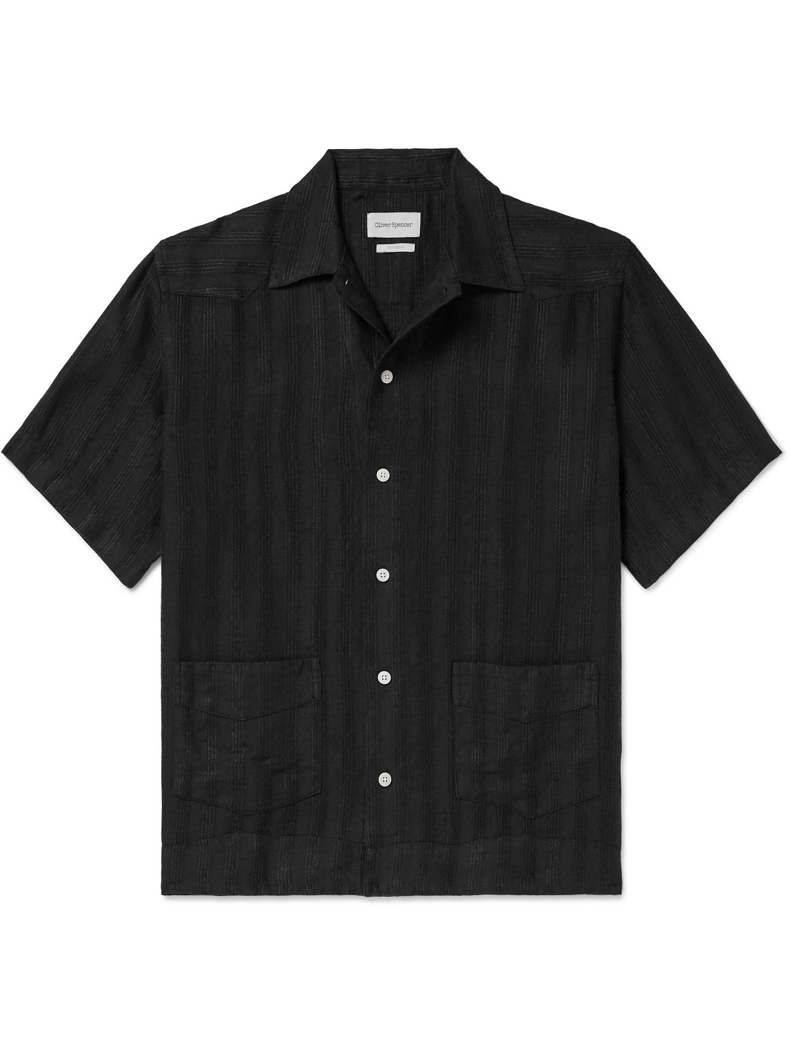 Oliver Spencer Camp-collar Embroidered Linen Shirt In Black
