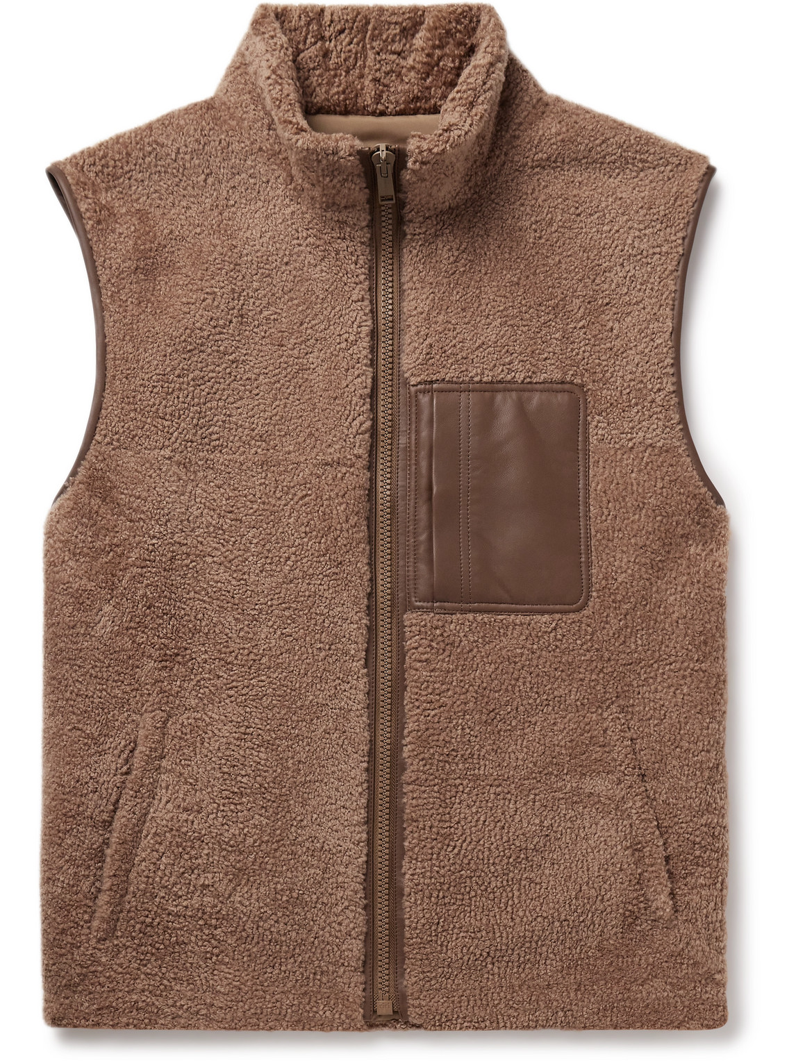 Yves Salomon Leather-trimmed Shearling Gilet In Brown