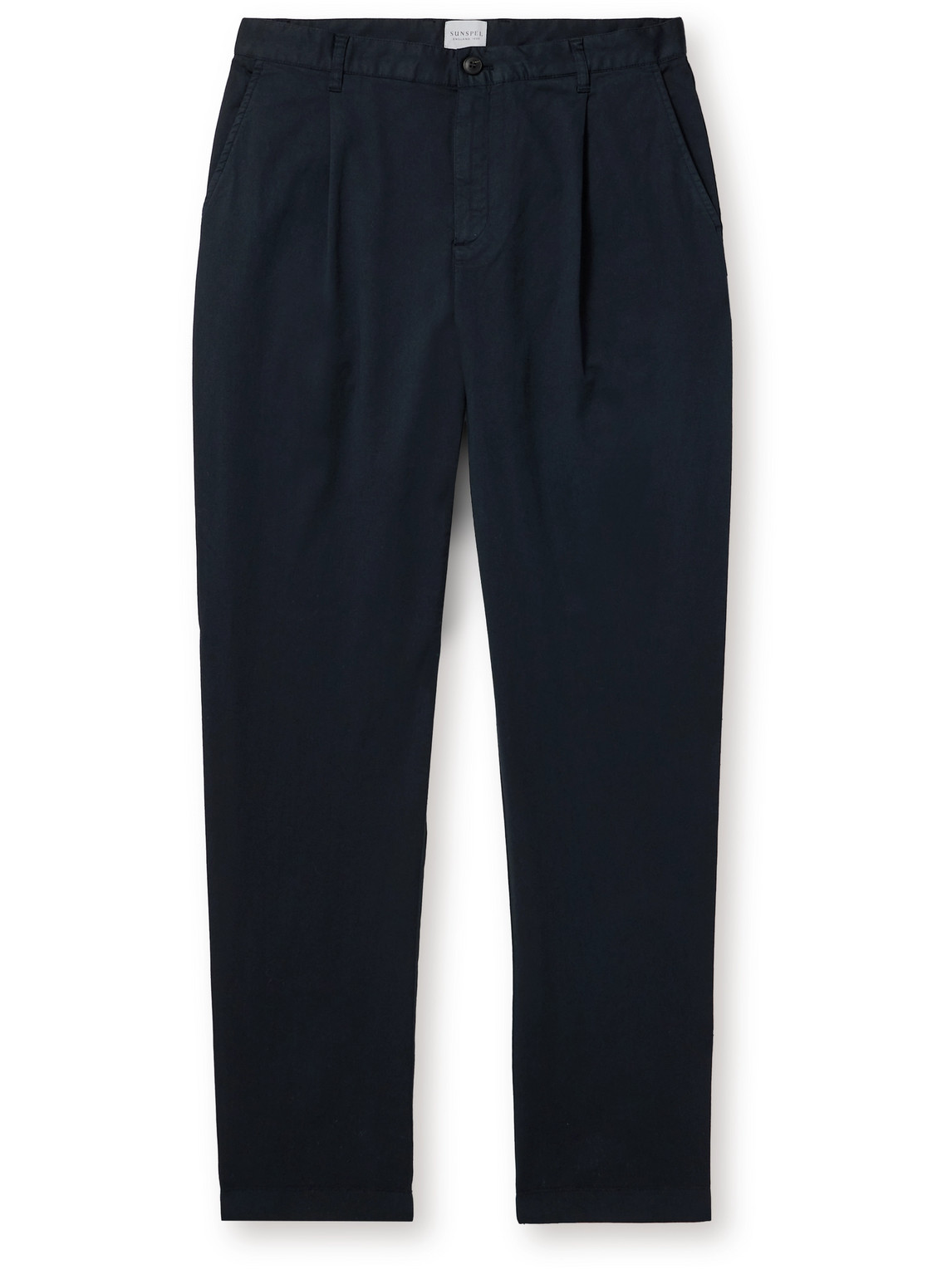 Sunspel Straight-leg Pleated Cotton-blend Twill Trousers In Blue